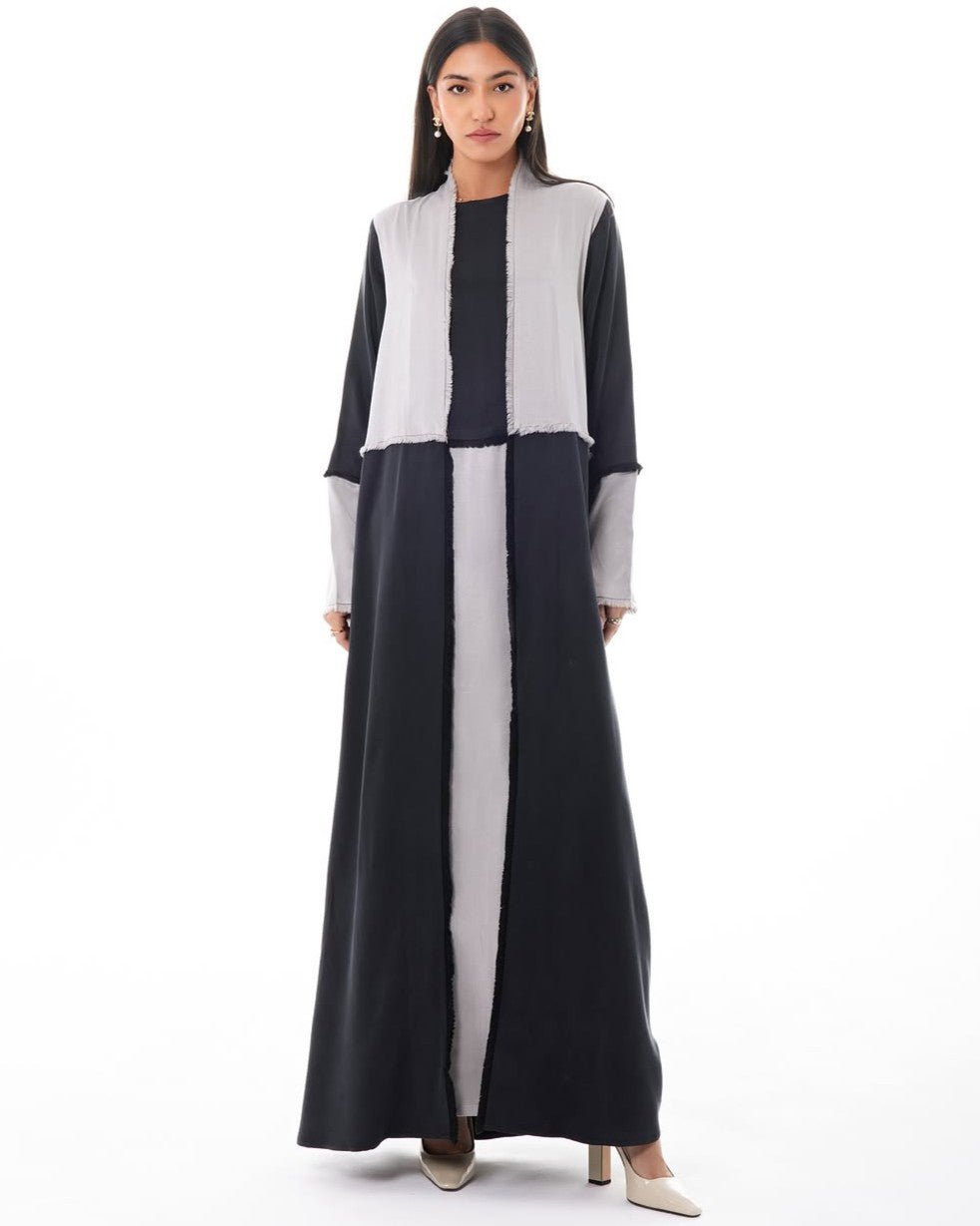 LE021-GY - Gray Washed Silk Abaya Set - LEGACY - MIRA Y MANO