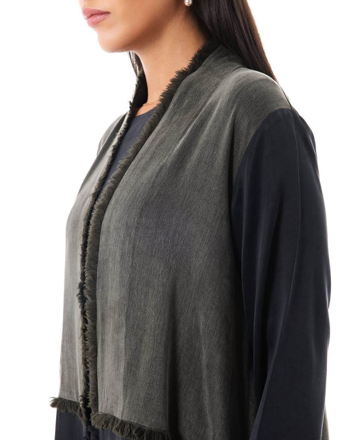 LE021-OLA Dark Olive Green Washed Silk Abaya Set - LEGACY - MIRA Y MANO