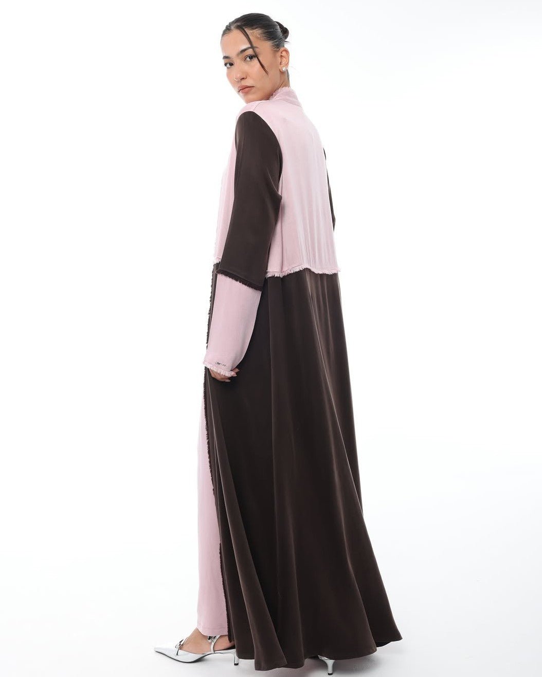LE021-PKB - Brown Washed Silk Abaya Set - LEGACY - MIRA Y MANO