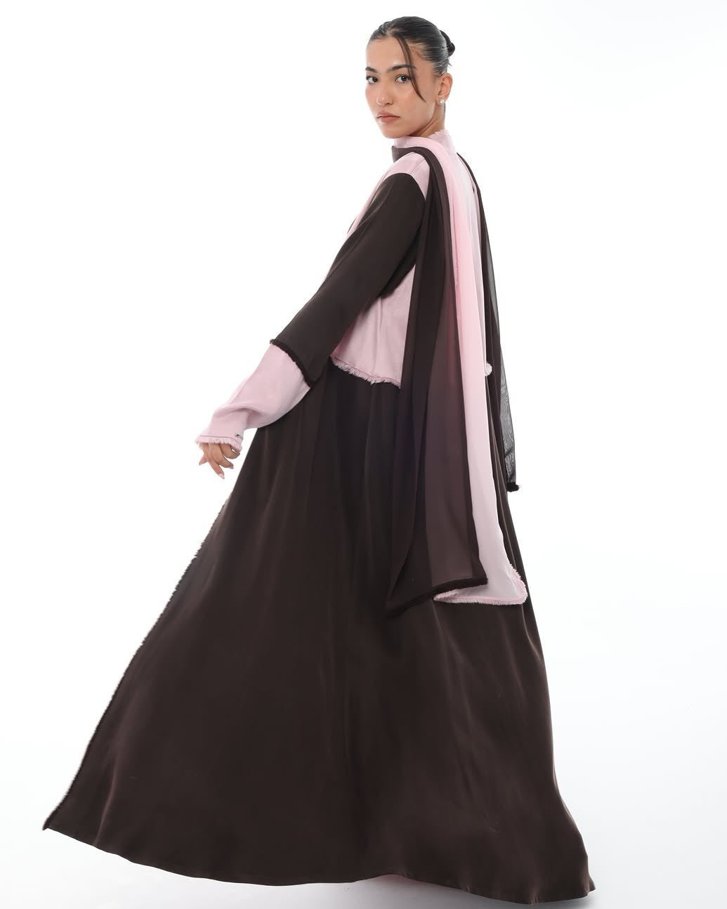 LE021-PKB - Brown Washed Silk Abaya Set - LEGACY - MIRA Y MANO