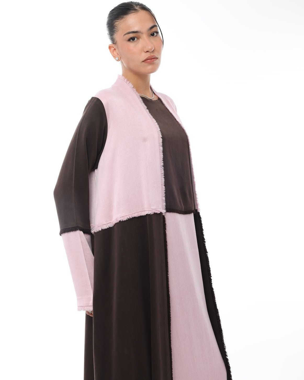 LE021-PKB - Brown Washed Silk Abaya Set - LEGACY - MIRA Y MANO
