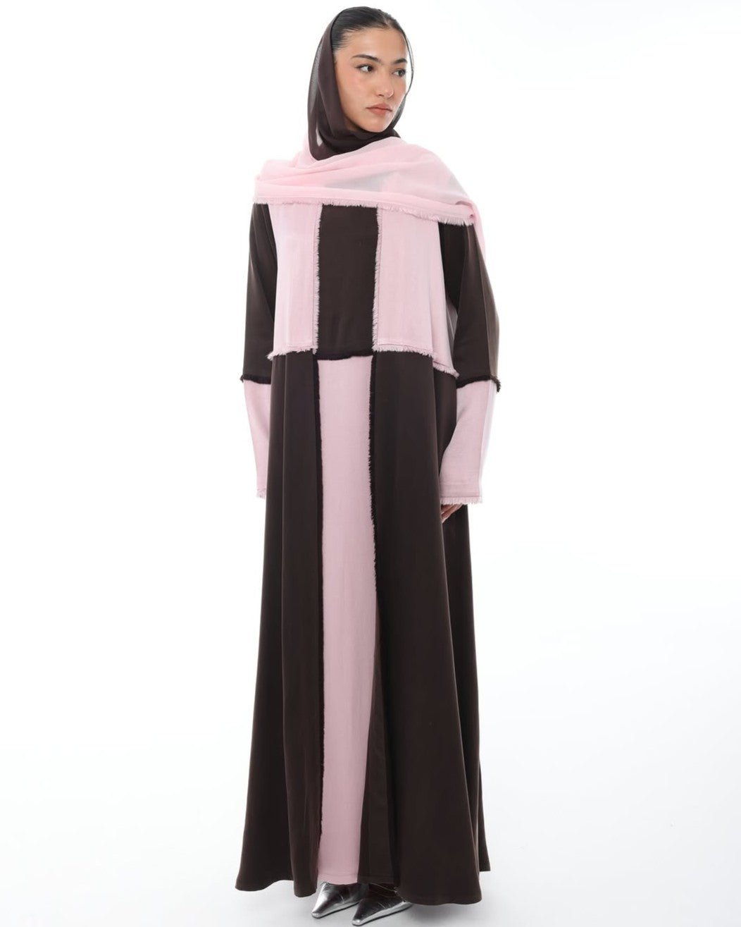 LE021-PKB - Brown Washed Silk Abaya Set - LEGACY - MIRA Y MANO