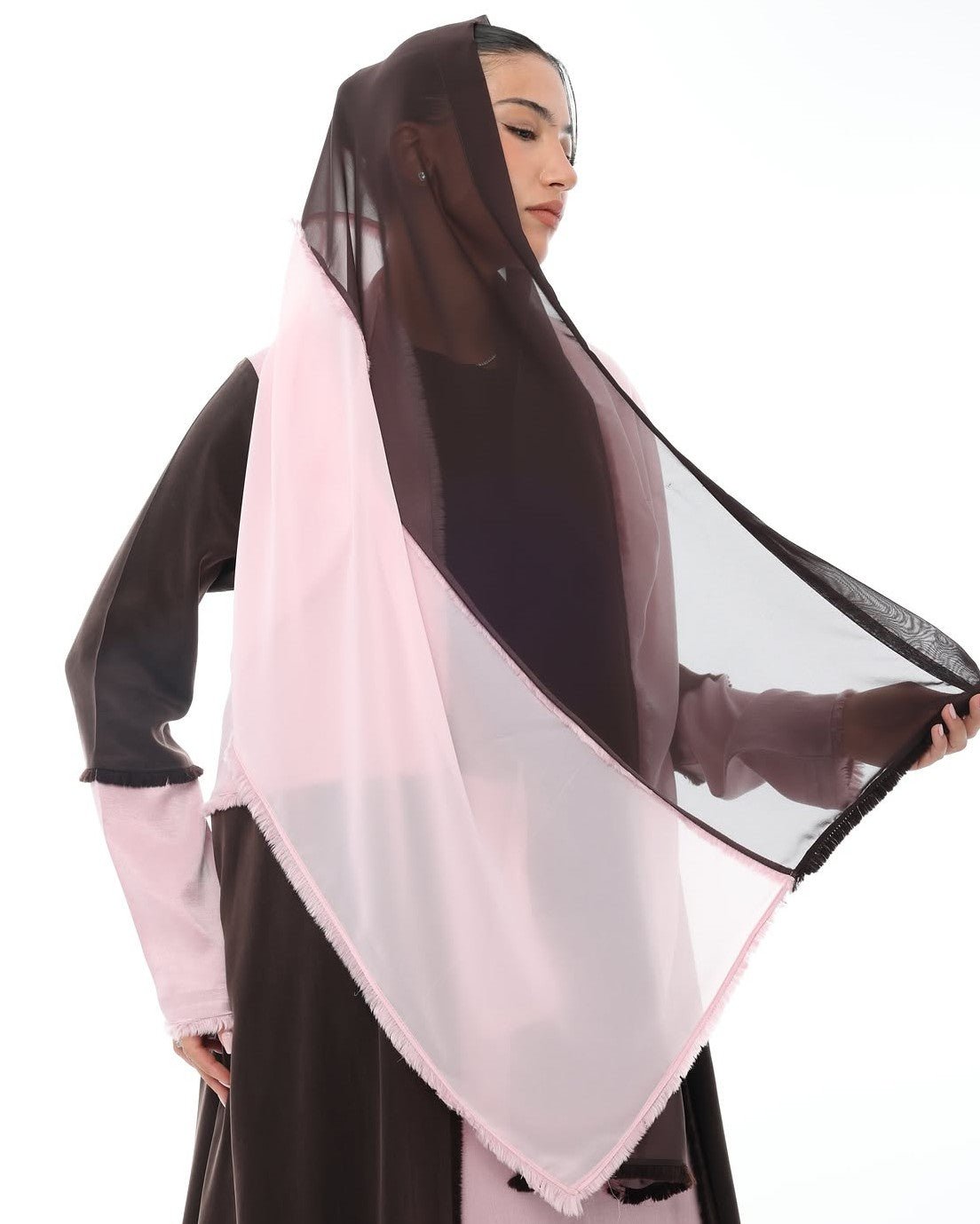 LE021-PKB - Brown Washed Silk Abaya Set - LEGACY - MIRA Y MANO