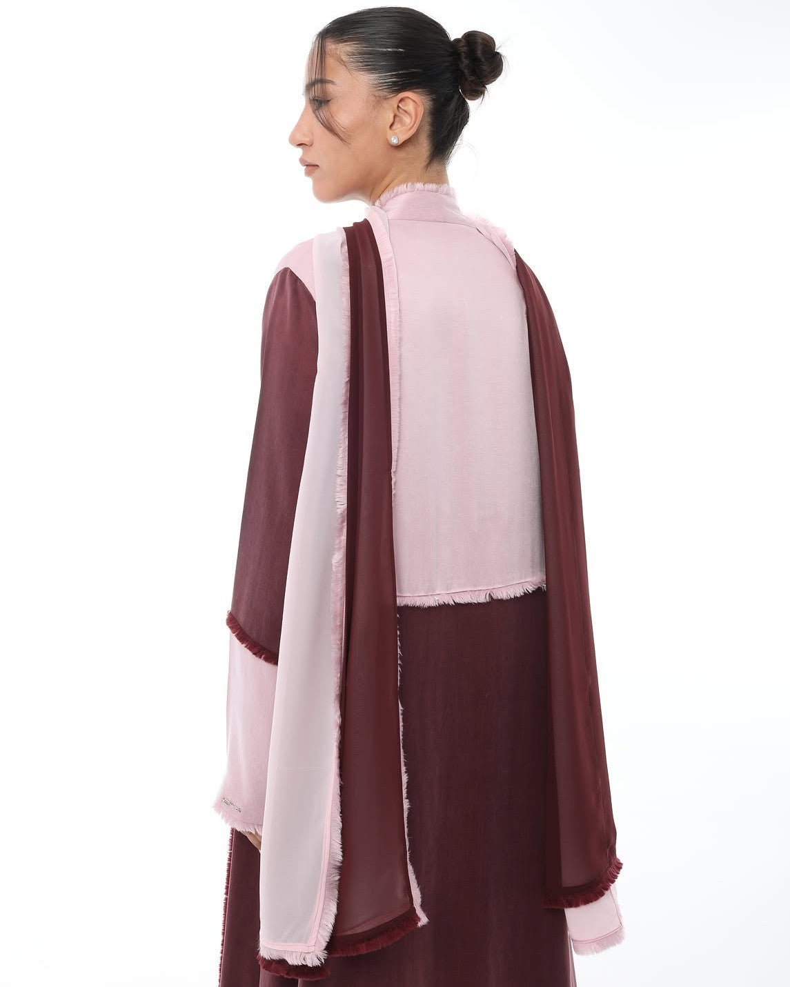 LE021-PKM - Maroon Washed Silk Abaya Set - LEGACY - MIRA Y MANO