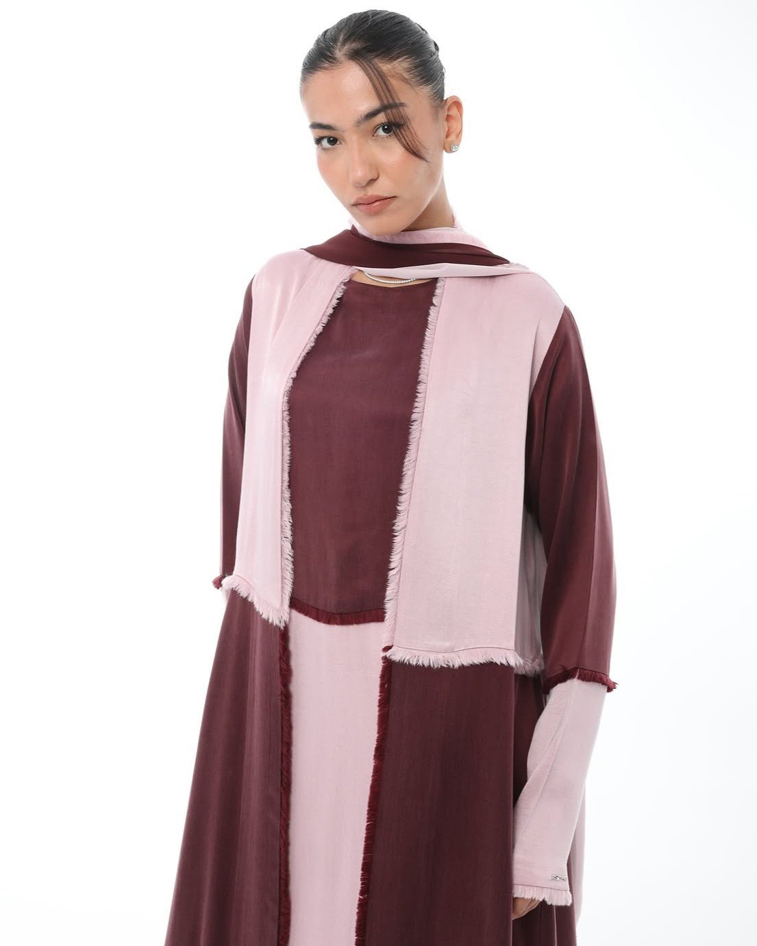 LE021-PKM - Maroon Washed Silk Abaya Set - LEGACY - MIRA Y MANO