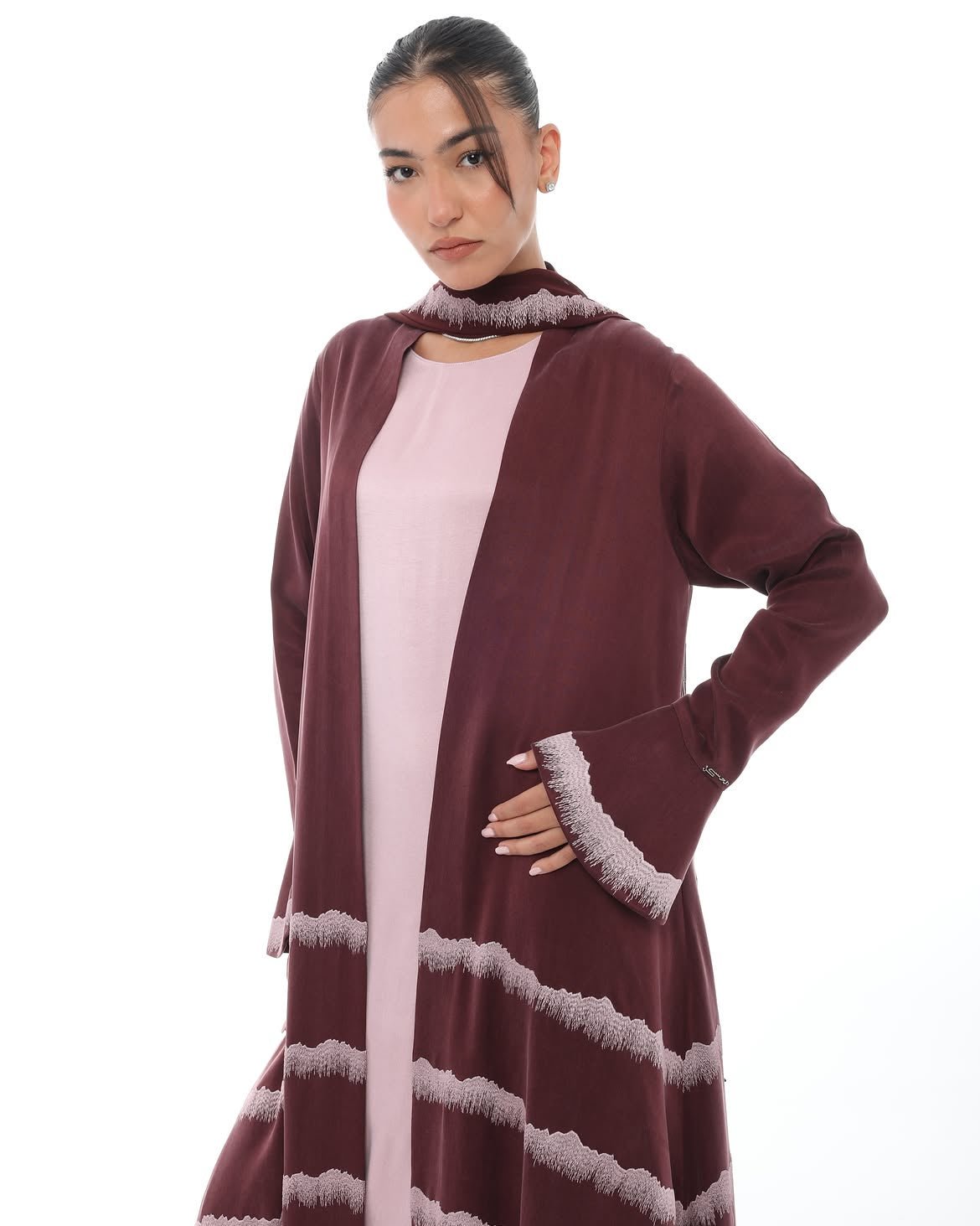 LE022-MR - Maroon Washed Silk Abaya Set - LEGACY - MIRA Y MANO
