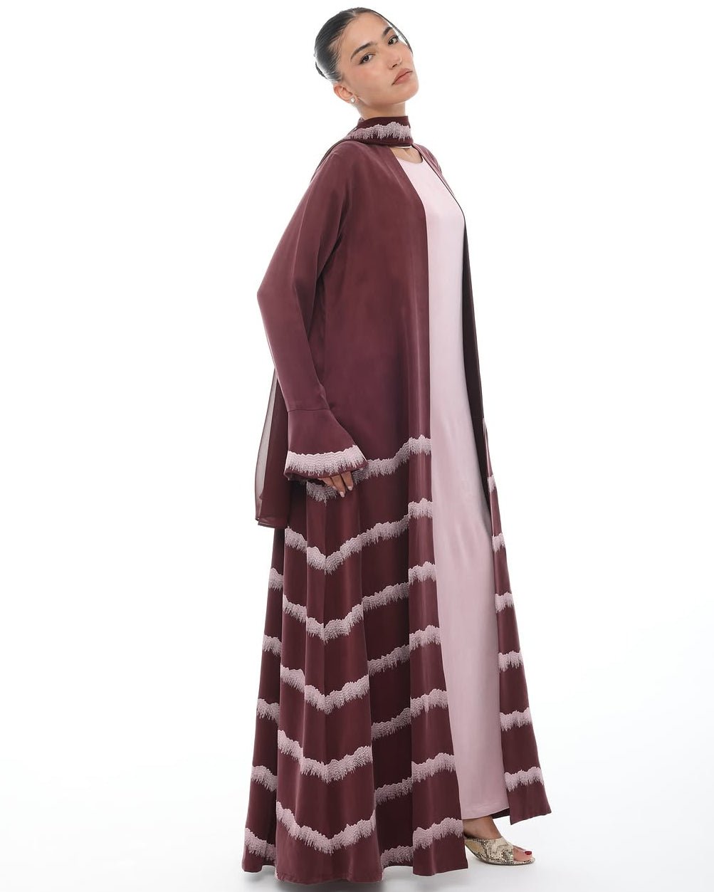 LE022-MR - Maroon Washed Silk Abaya Set - LEGACY - MIRA Y MANO