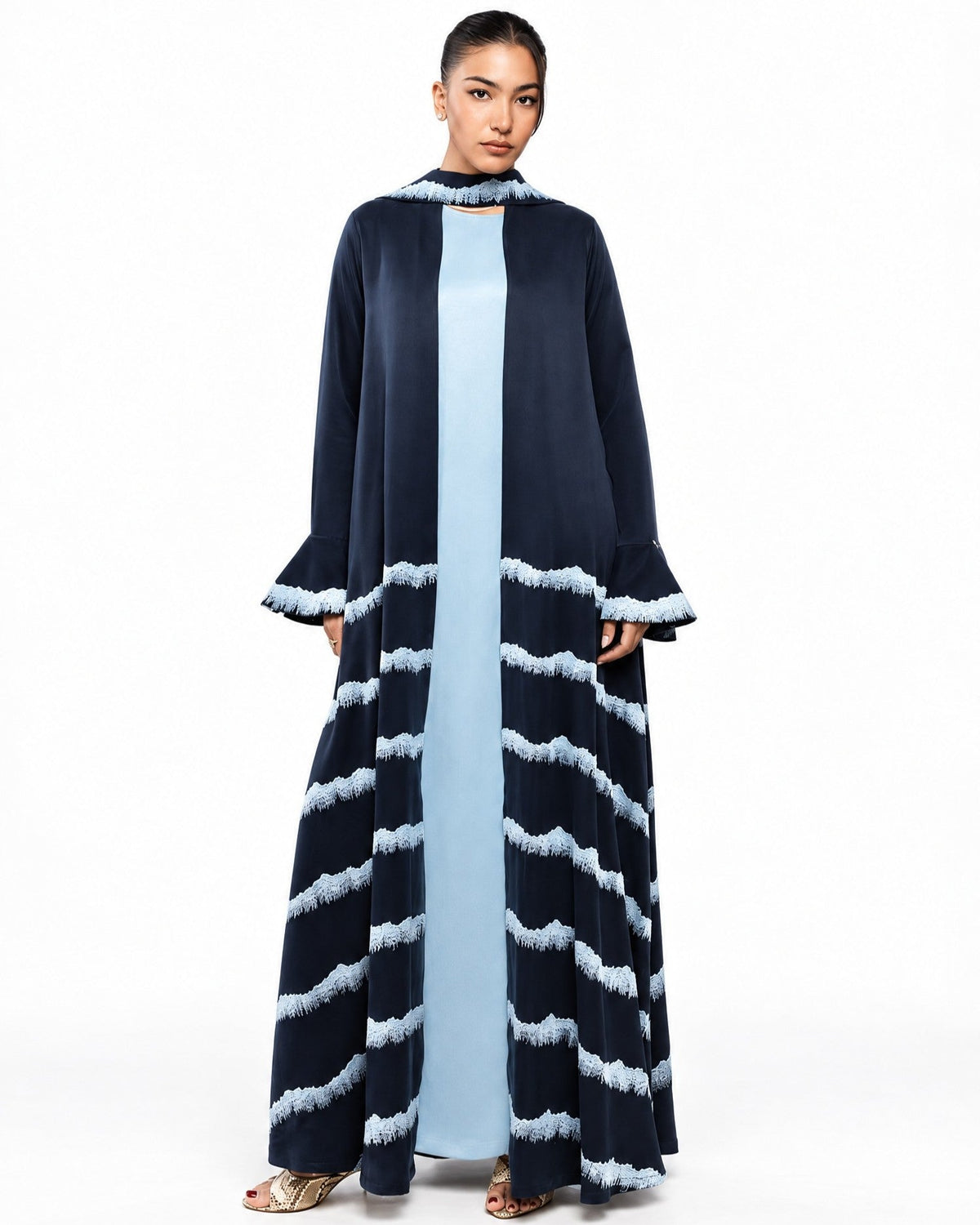 LE022-NV - Navy Washed Silk Abaya - LEGACY - MIRA Y MANO