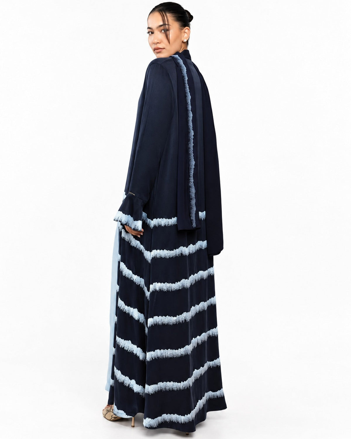LE022-NV - Navy Washed Silk Abaya - LEGACY - MIRA Y MANO