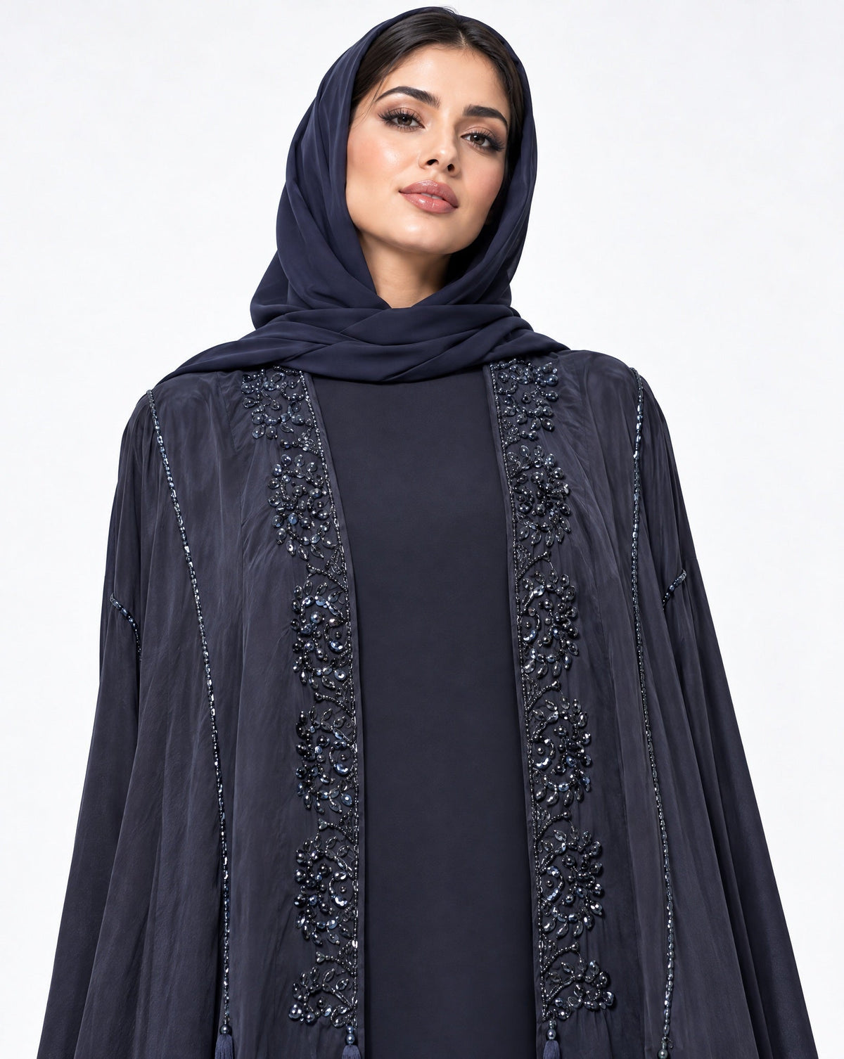 106-Navy Washed Silk Abaya - LULU LINE - MIRA Y MANO