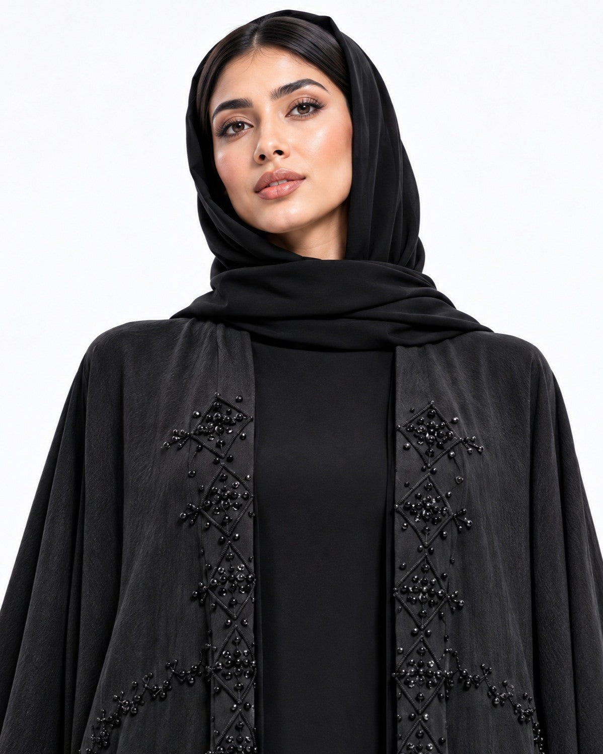 110-Black Washed Silk Abaya - LULU LINE - MIRA Y MANO
