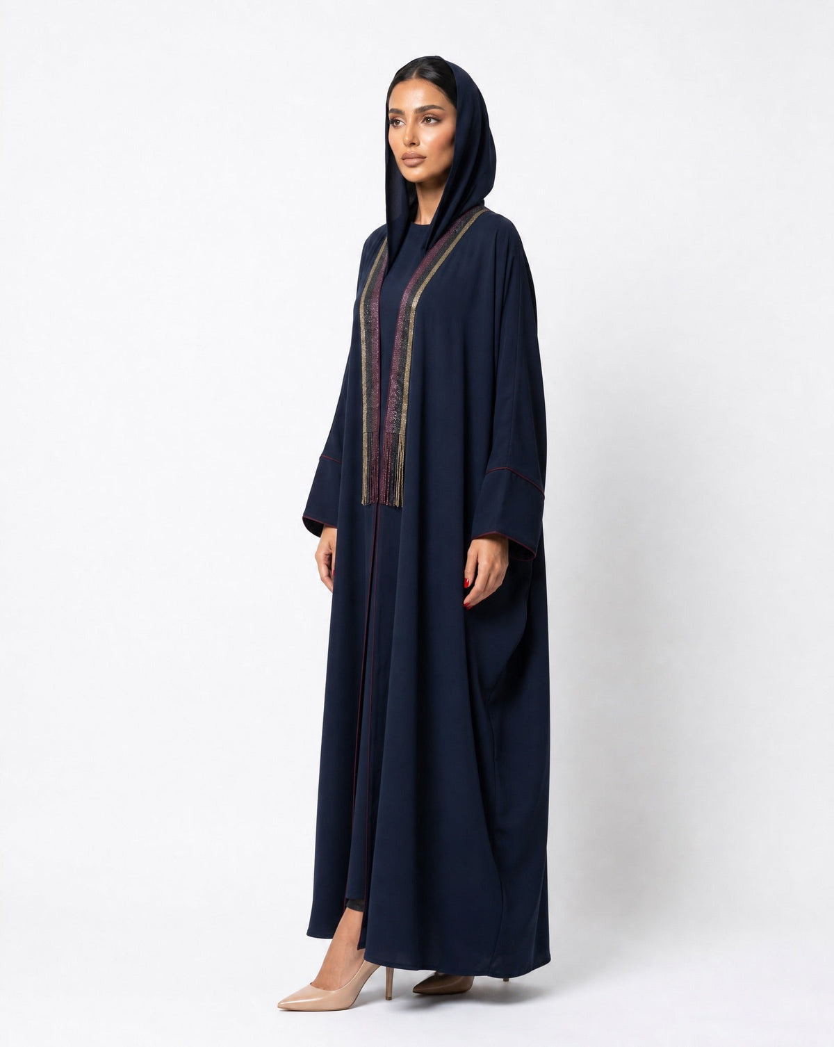 111101013 – Dark Blue Crepe Abaya - LULU LINE - MIRA Y MANO