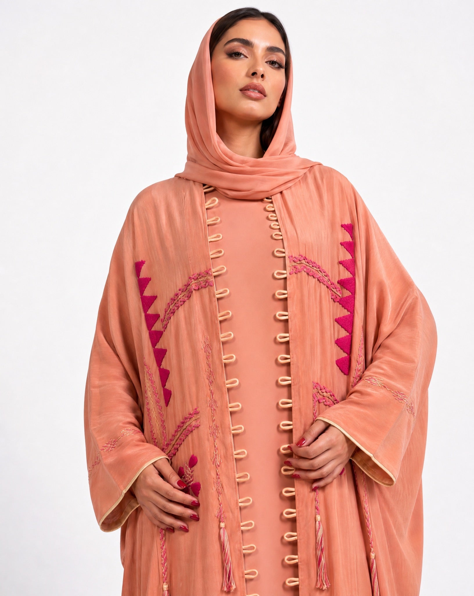 111101015 – Salmon Washed Silk Abaya - LULU LINE - MIRA Y MANO