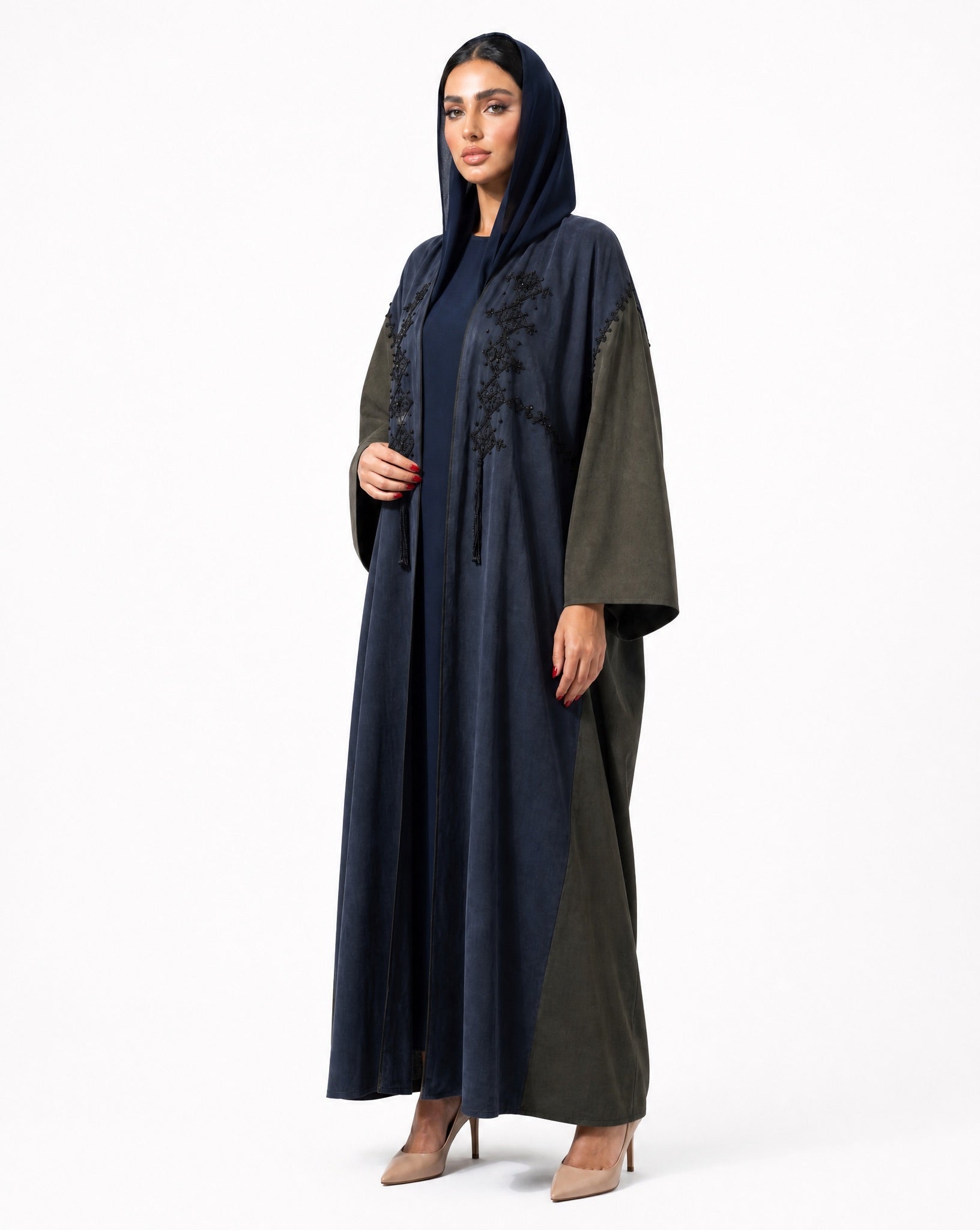 111101016 – Navy Washed Silk Abaya - LULU LINE - MIRA Y MANO