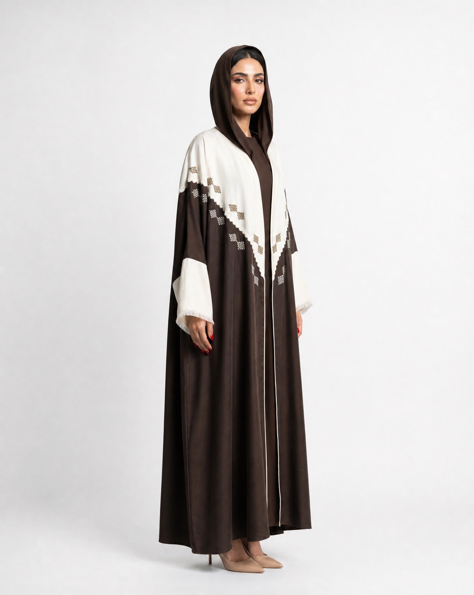 111101017 – Brown Washed Silk Abaya - LULU LINE - MIRA Y MANO