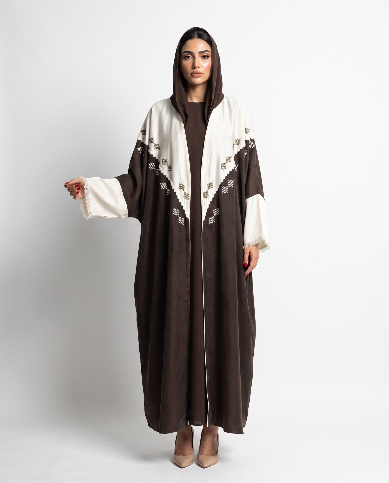 111101017 – Brown Washed Silk Abaya - LULU LINE - MIRA Y MANO