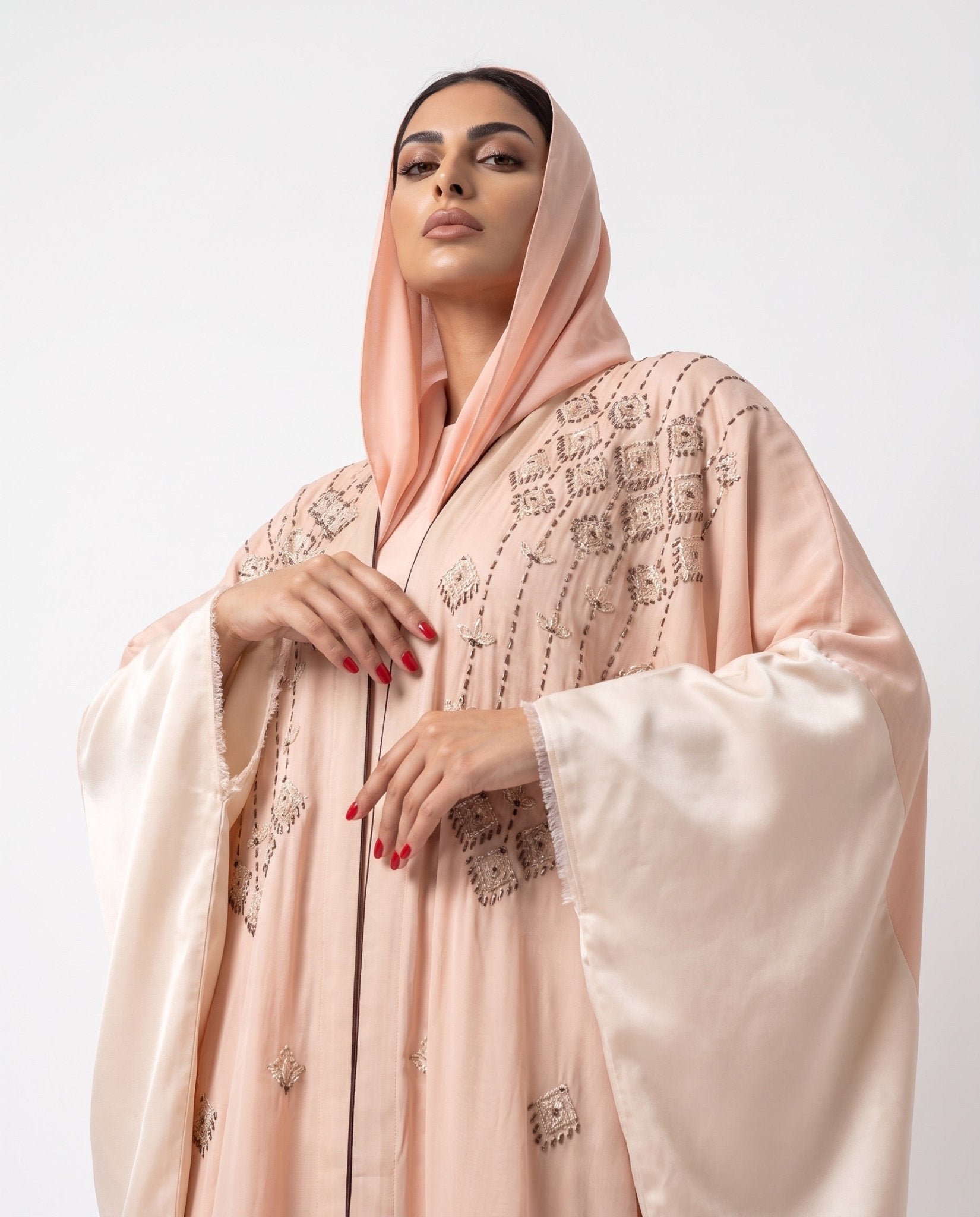 111101018 – Coral Washed Silk Abaya - LULU LINE - MIRA Y MANO