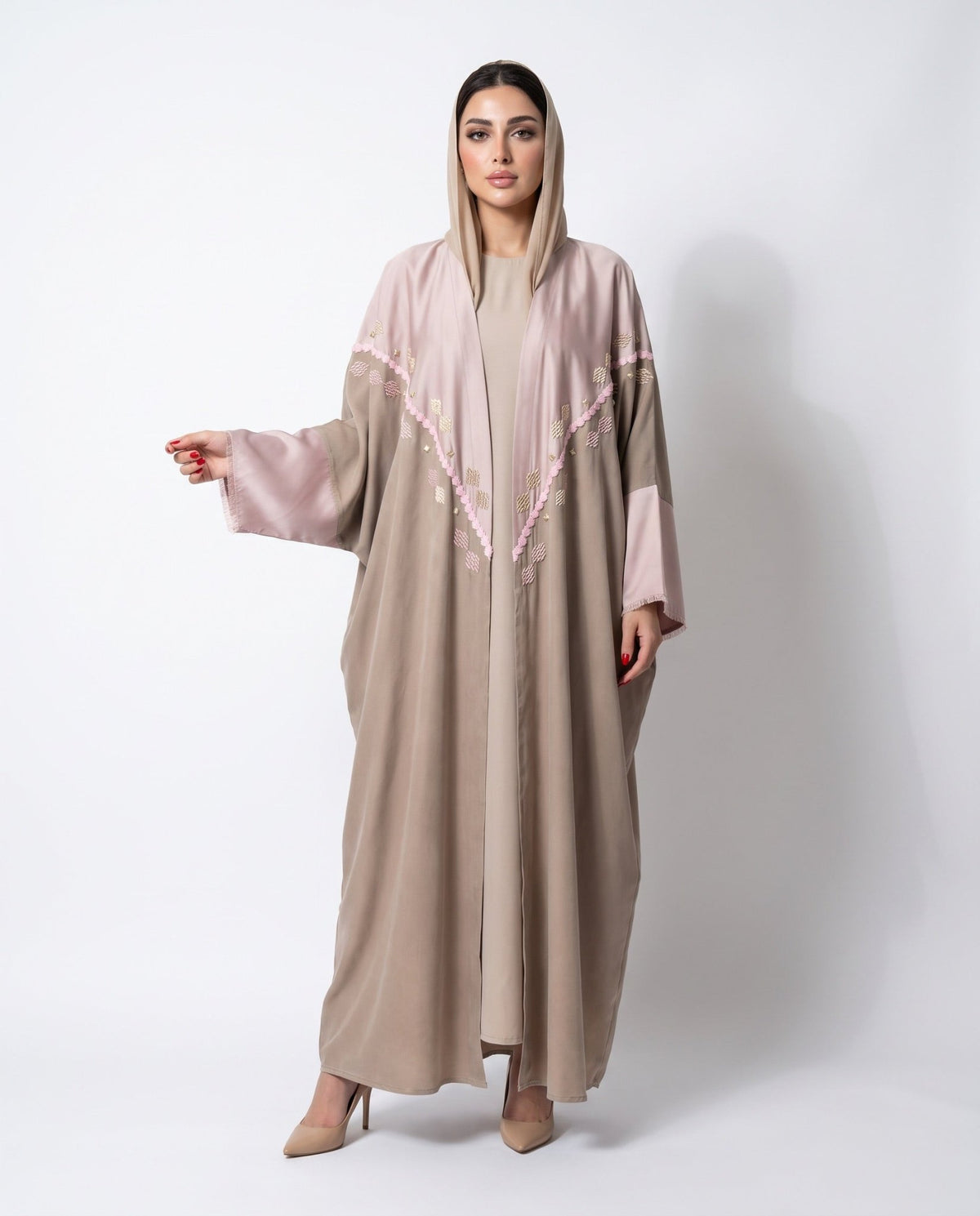111101019 – Beige Washed Silk Abaya - LULU LINE - MIRA Y MANO