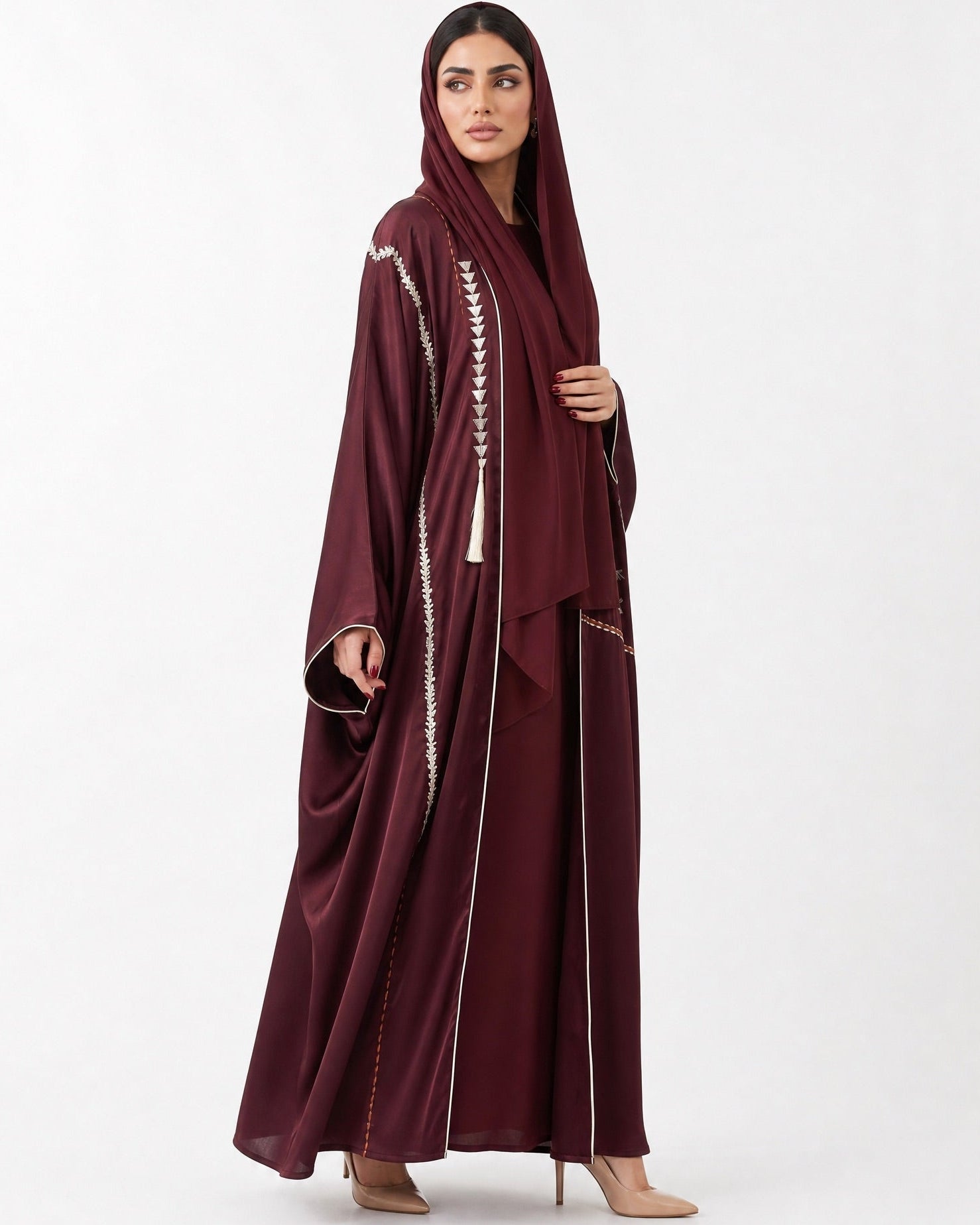 1111081 – Maroon Silk Abaya - LULU LINE - MIRA Y MANO