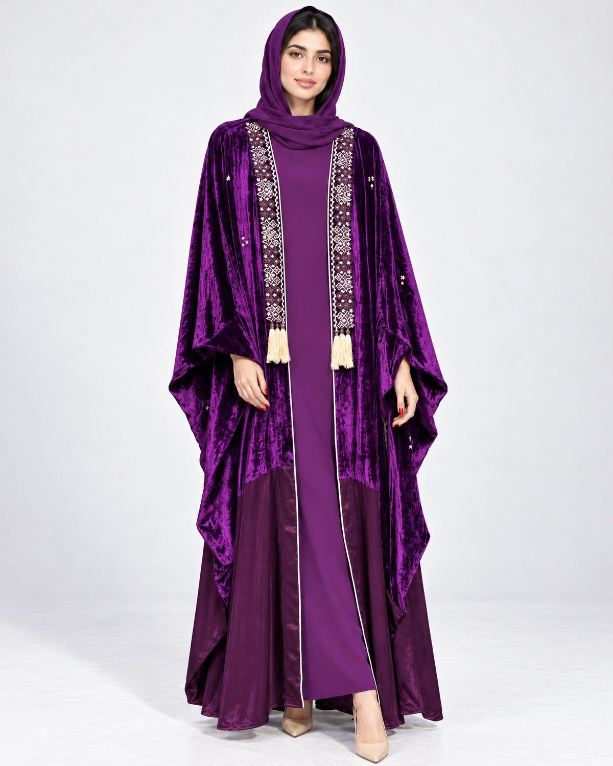 114-Purple Velvet Abaya - LULU LINE - MIRA Y MANO