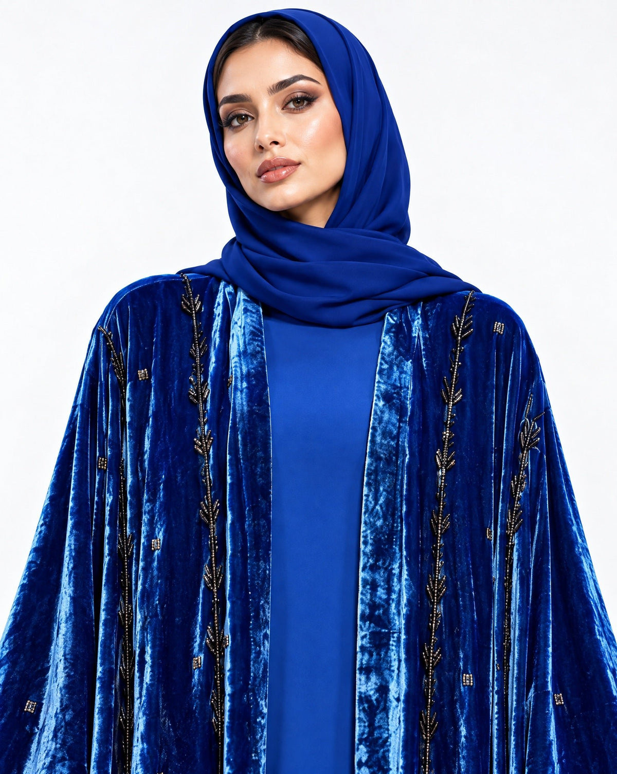 117-Royal Blue Velvet Abaya - LULU LINE - MIRA Y MANO