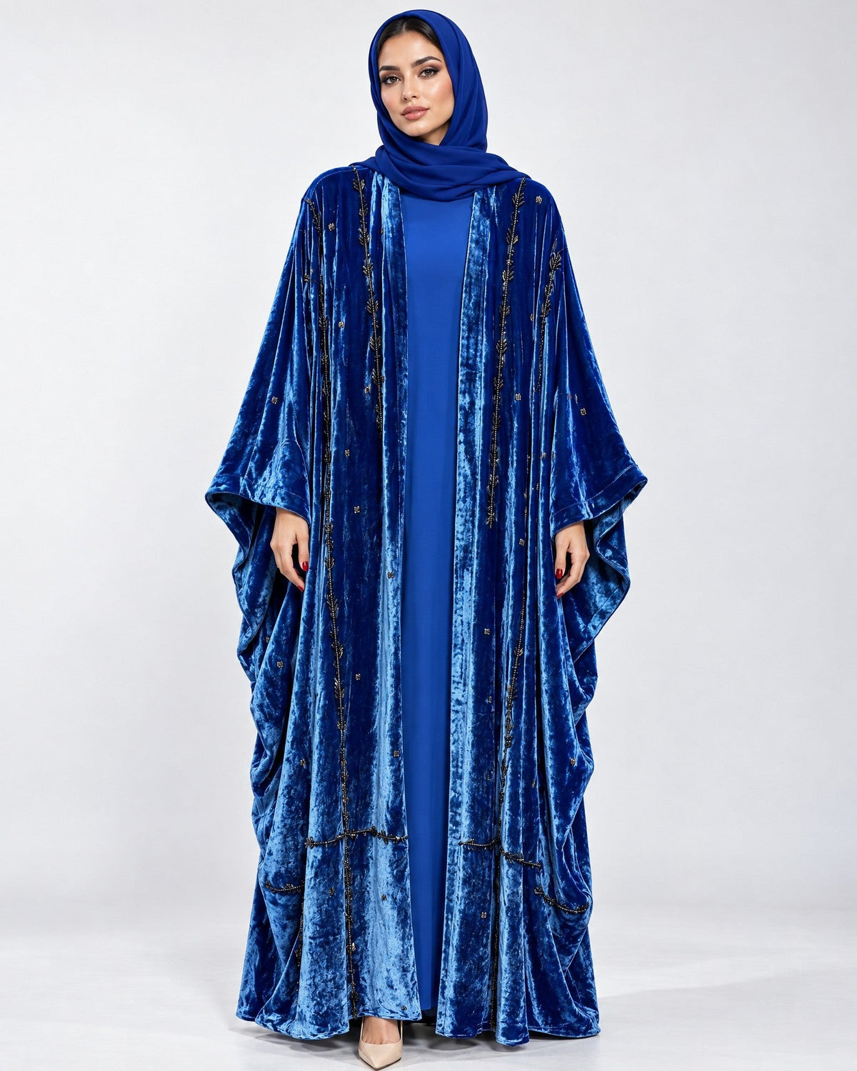117-Royal Blue Velvet Abaya - LULU LINE - MIRA Y MANO