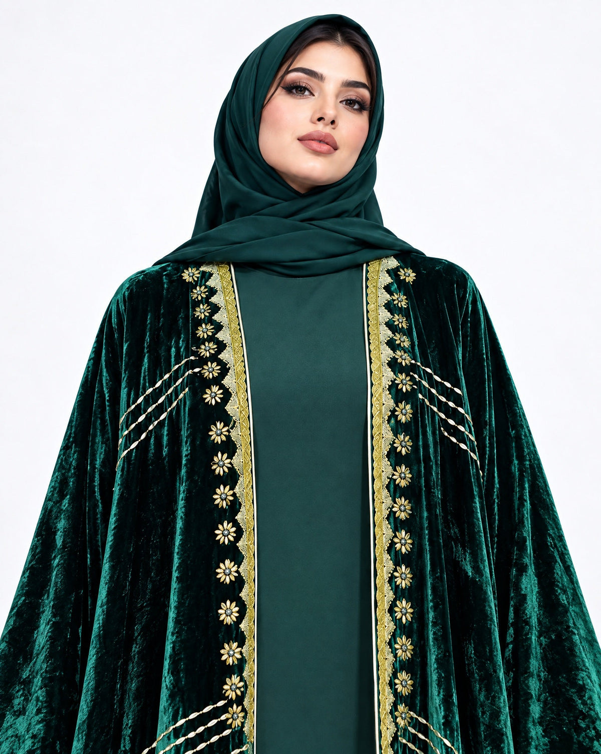 119-Dark Green Velvet Abaya - LULU LINE - MIRA Y MANO