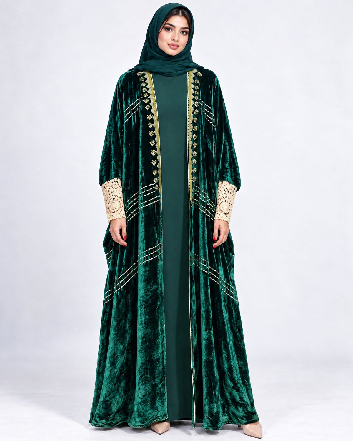 119-Dark Green Velvet Abaya - LULU LINE - MIRA Y MANO