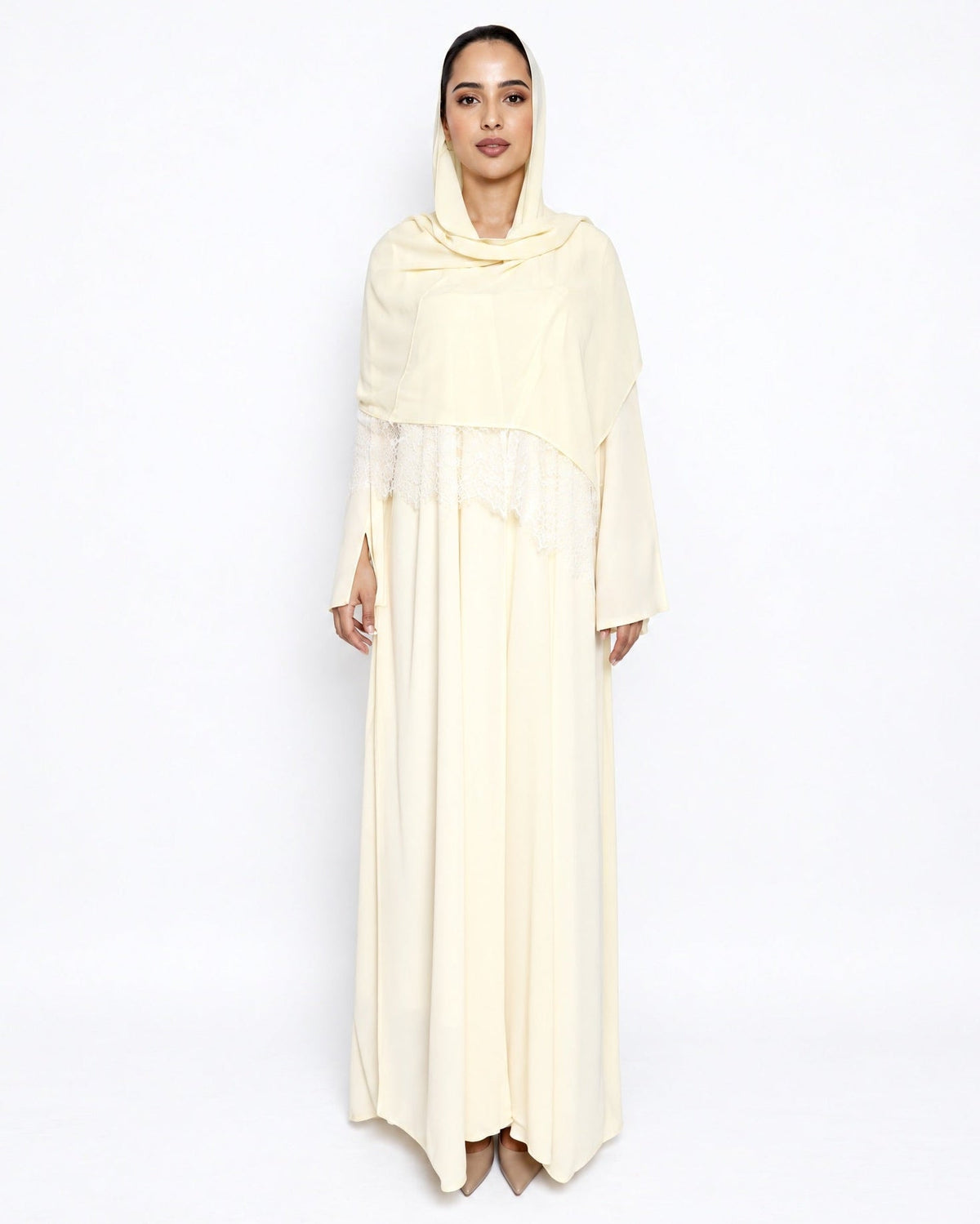 THE DOUBLE FACE LIGHT YELLOW ABAYA - LUMAN ABAYAS - MIRA Y MANO