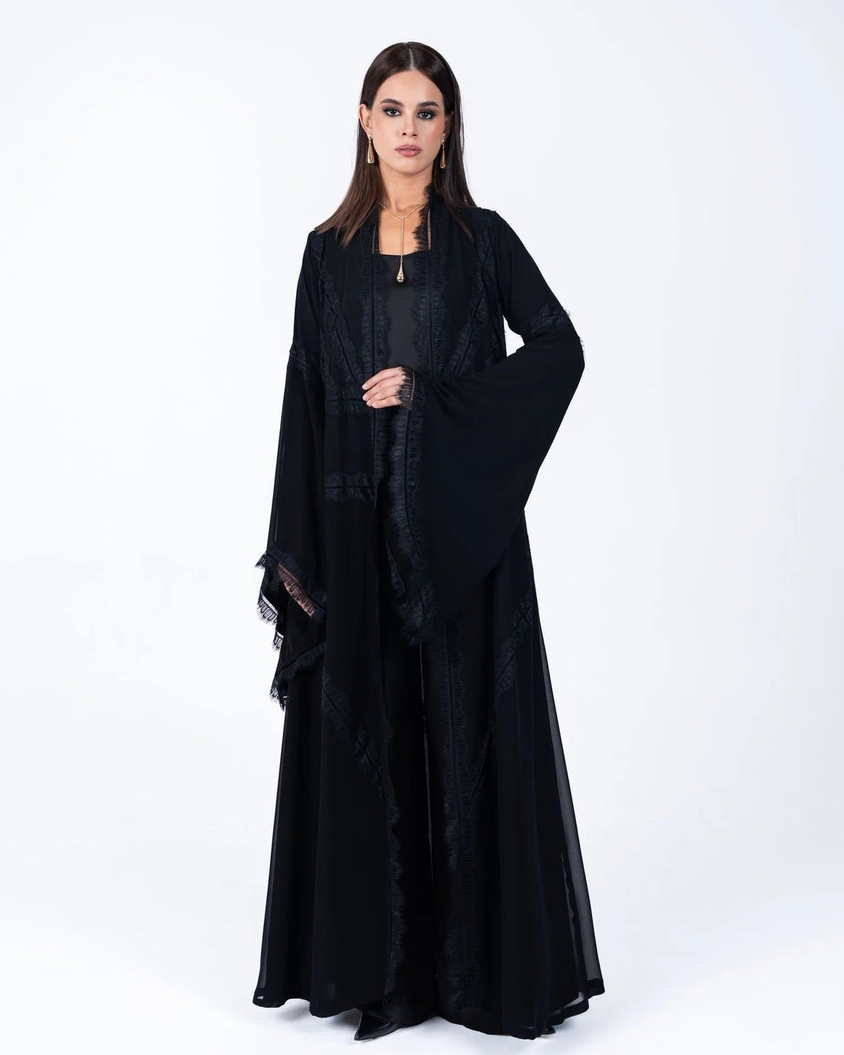 HC06 - Black Chiffon Abaya - LUNA COUTURE - MIRA Y MANO