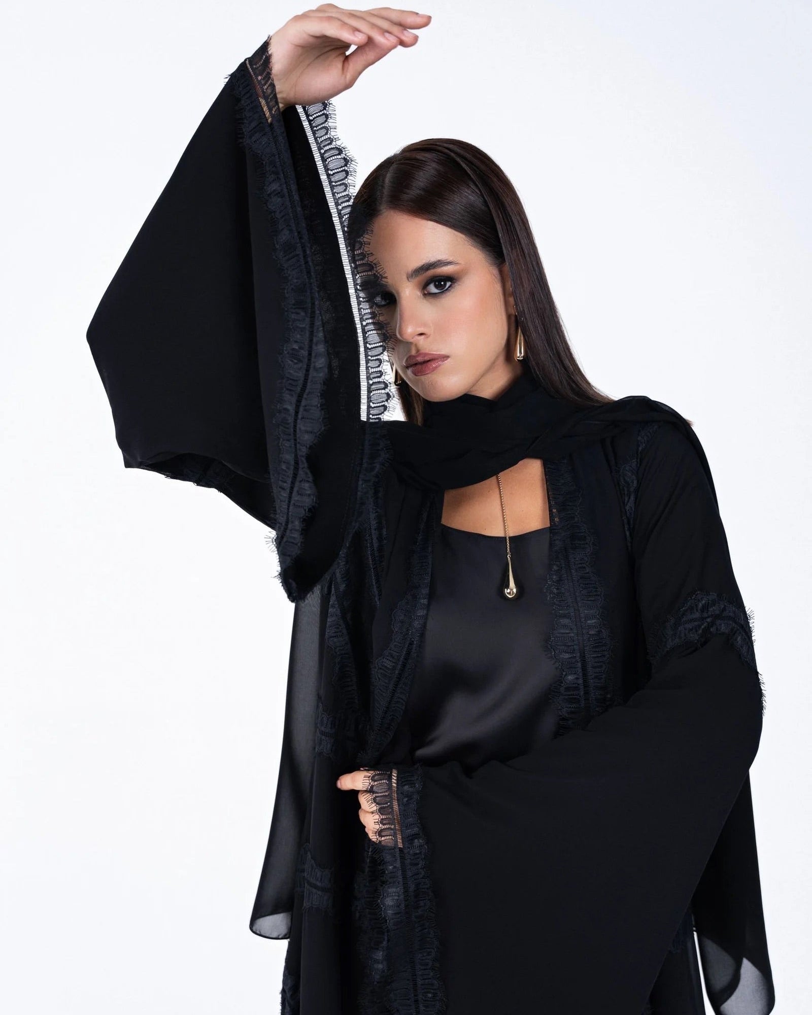 HC09 - Black Chiffon Abaya - LUNA COUTURE - MIRA Y MANO