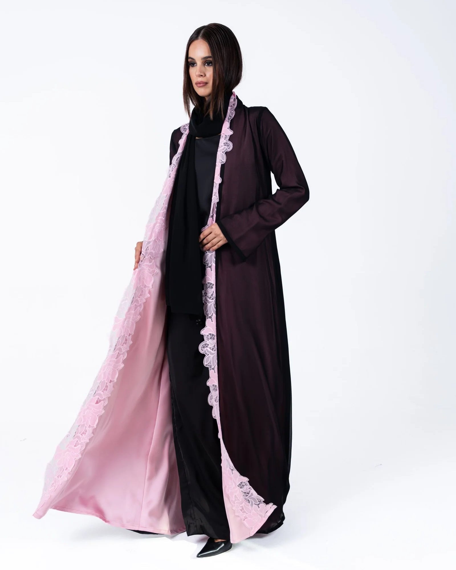 HC22 - Pink Silk Abaya - LUNA COUTURE - MIRA Y MANO