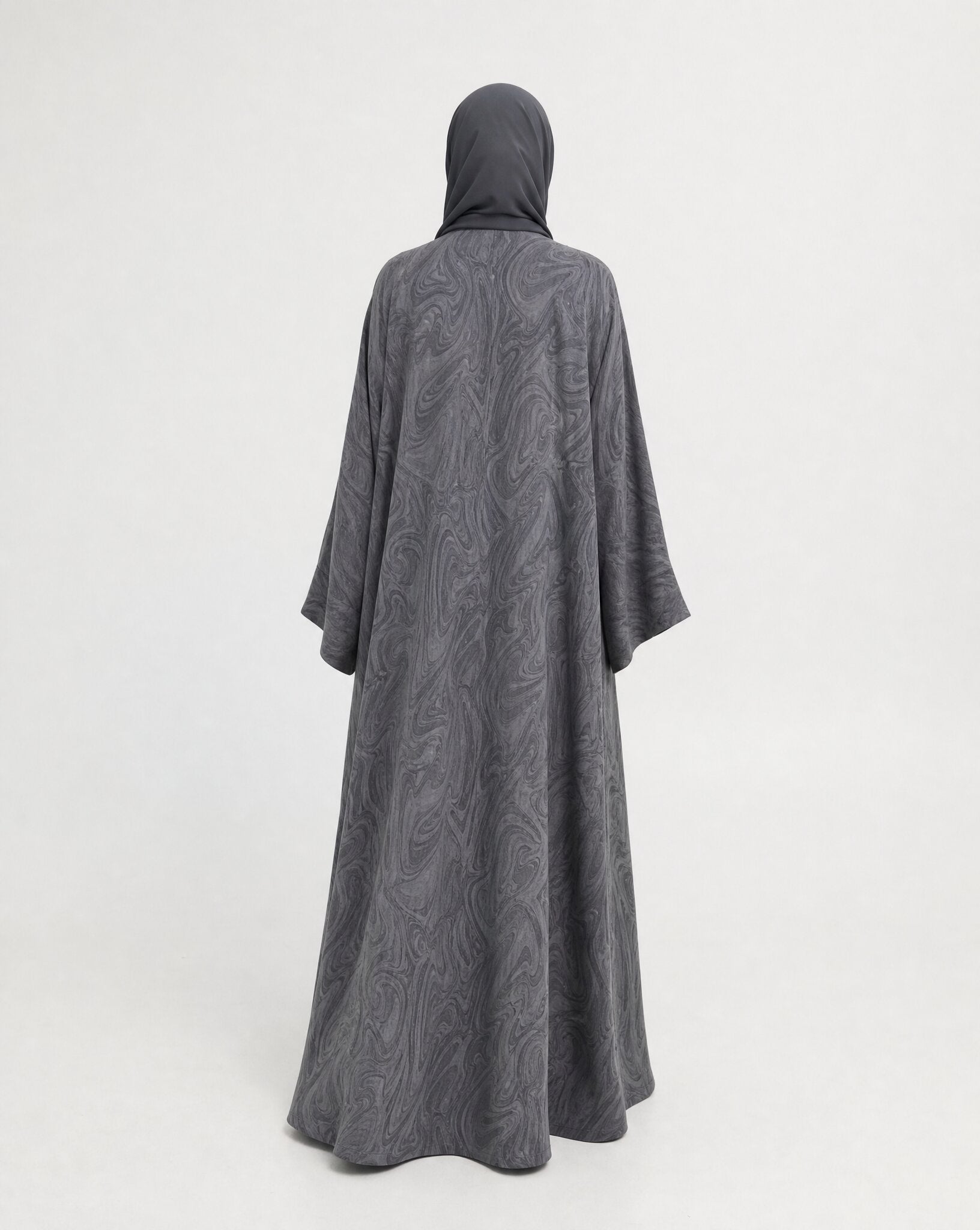 RAYA-GR – Grey Washed Silk Abaya - LUNA LINE - MIRA Y MANO