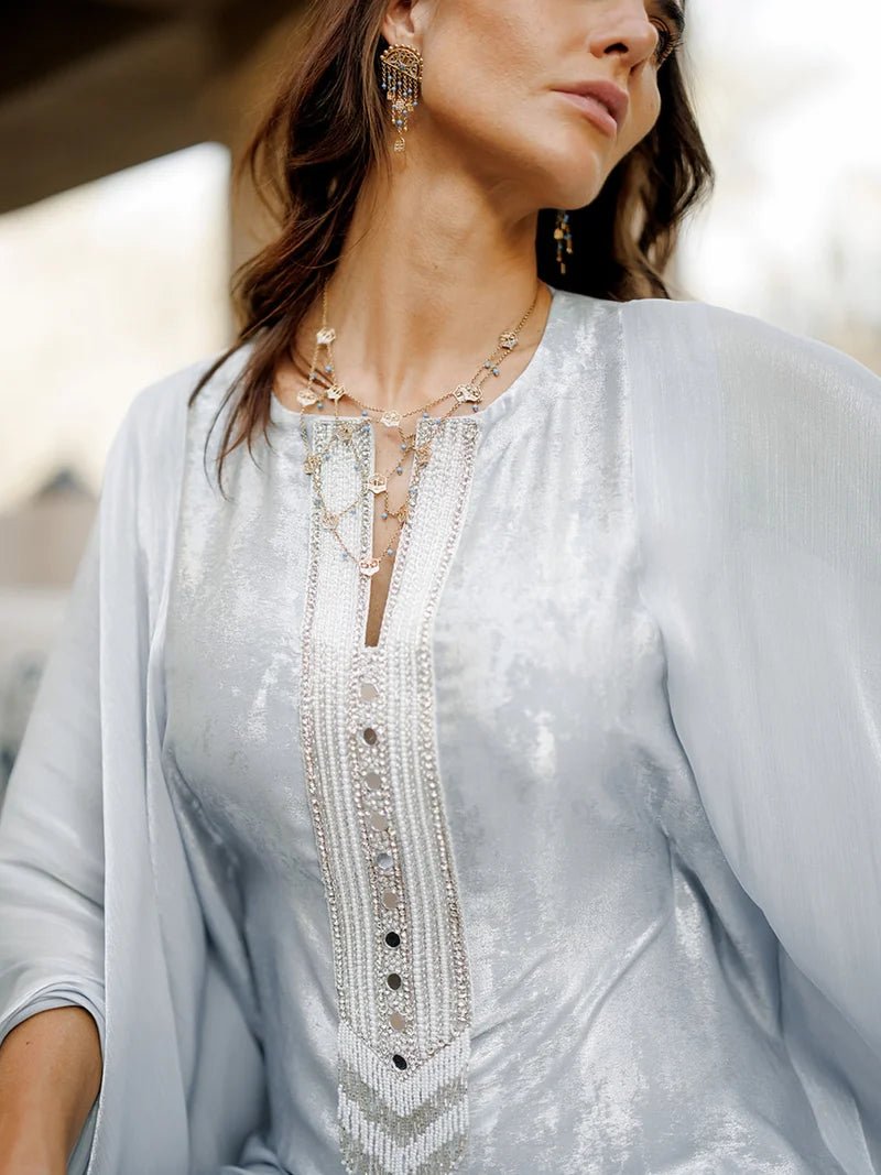 REEF - Powder Blue Silk Kaftan - MAISON ARABELLE - MIRA Y MANO