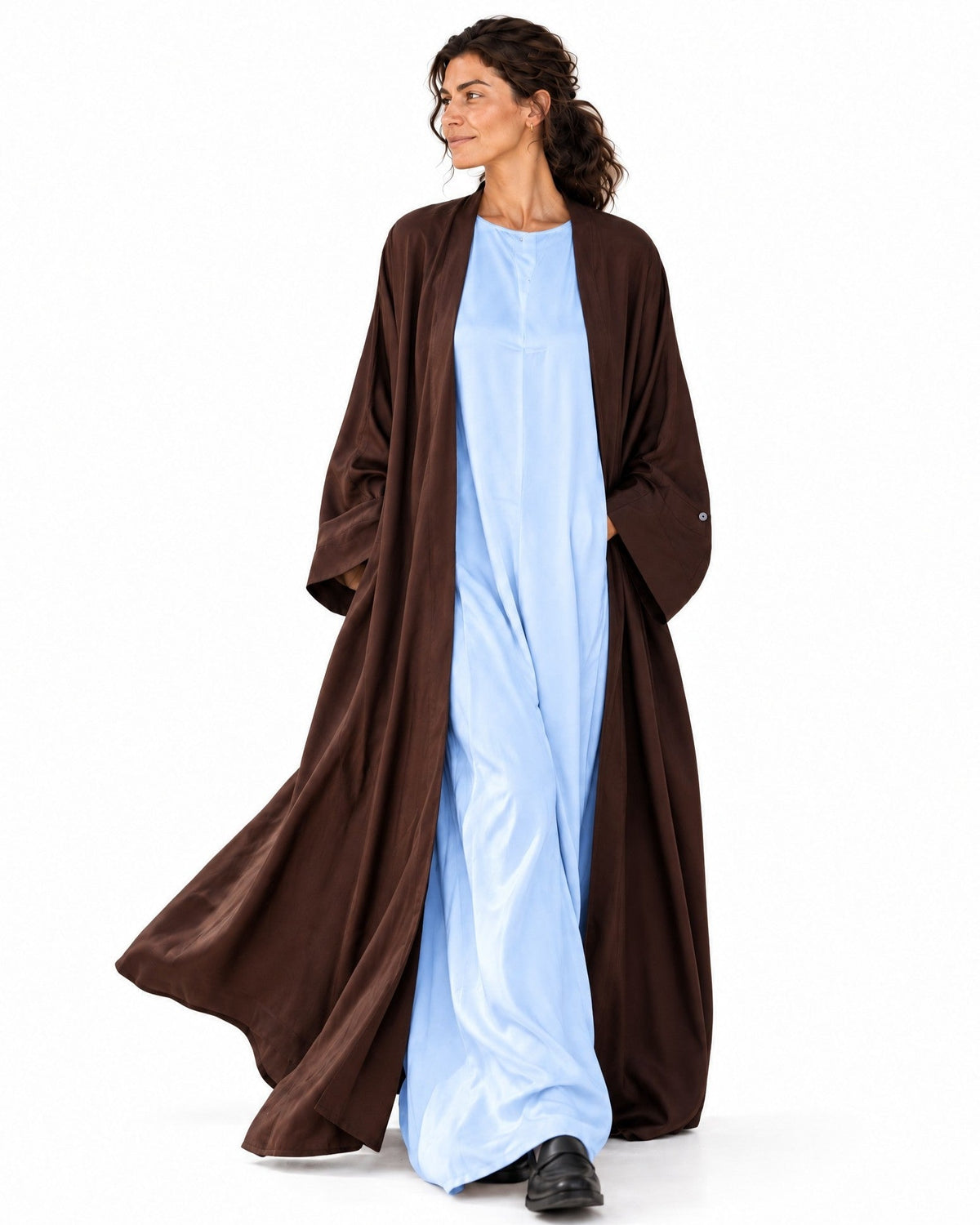 Jap Silk Brown Abaya Set - MAISON MAJ - MIRA Y MANO