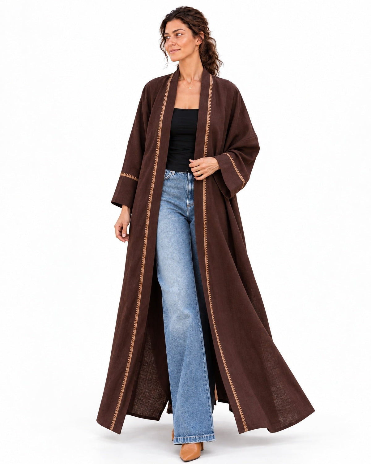 Linen Brown Abaya - MAISON MAJ - MIRA Y MANO