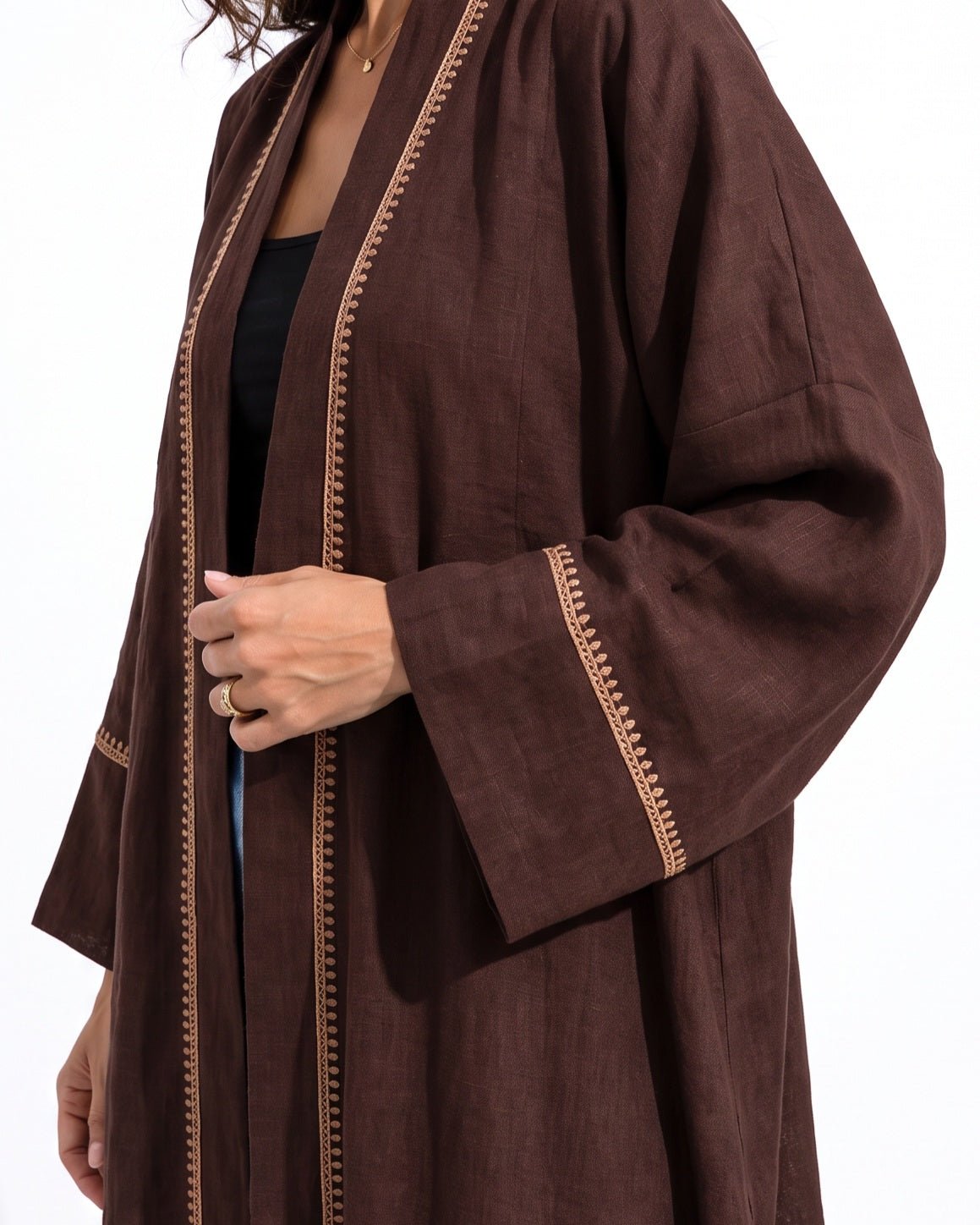 Linen Brown Abaya - MAISON MAJ - MIRA Y MANO