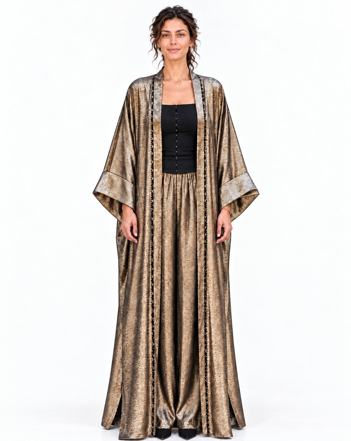 Lurex Golden Silk Abaya Set - MAISON MAJ - MIRA Y MANO