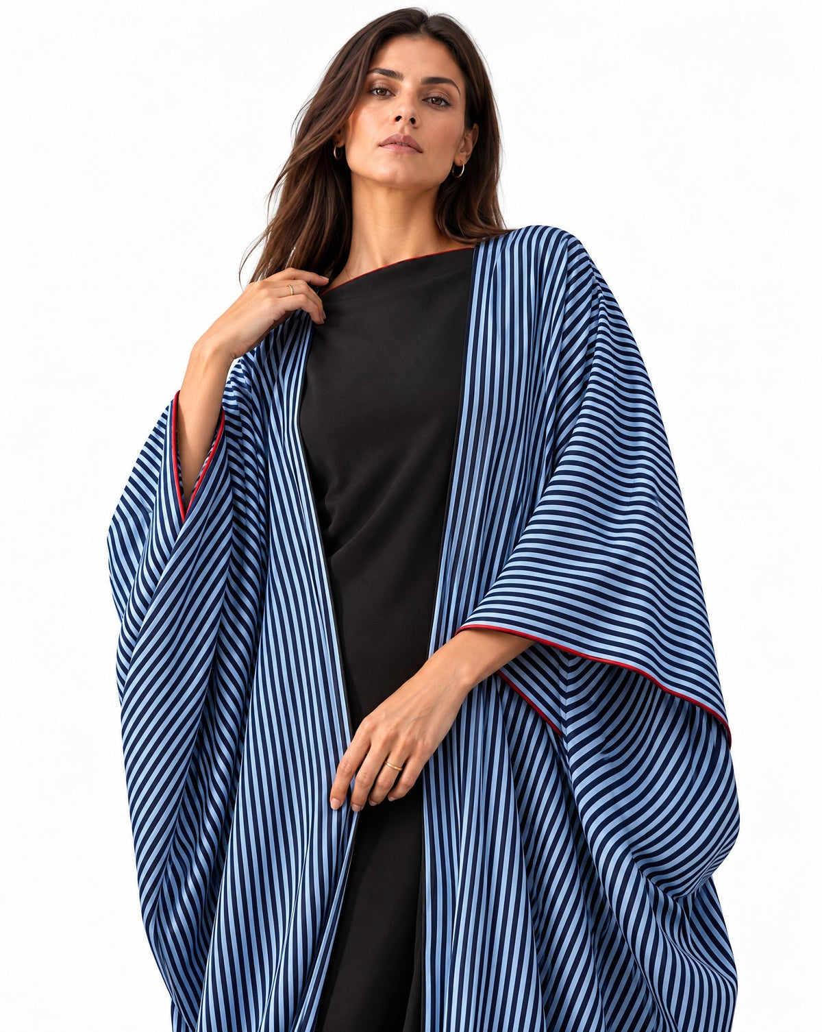 Narmine Blue Satin Abaya Set - MAISON MAJ - MIRA Y MANO