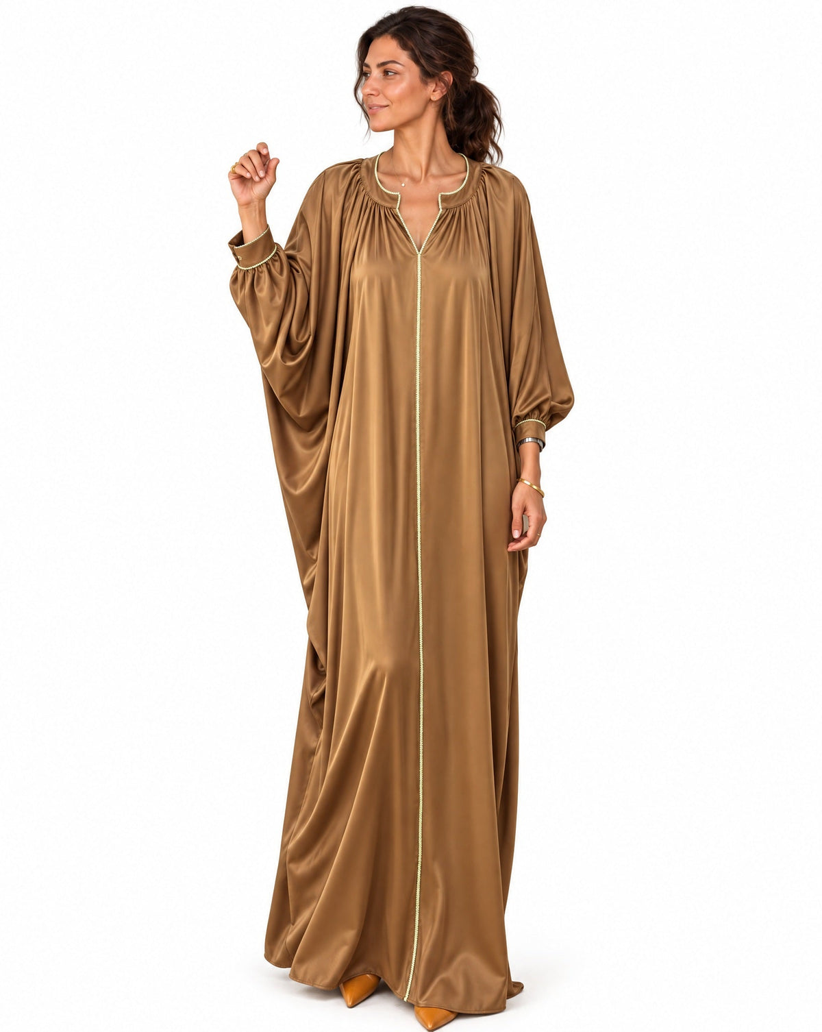 Nawal Brown Satin Dress - MAISON MAJ - MIRA Y MANO
