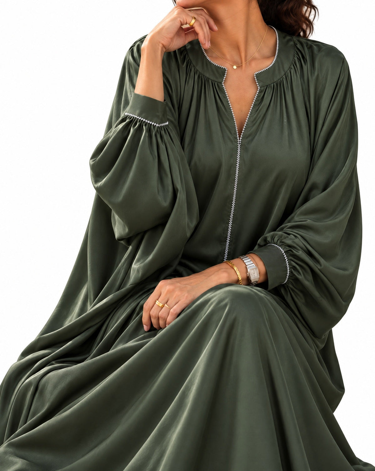 Nawal Green Satin Dress - MAISON MAJ - MIRA Y MANO
