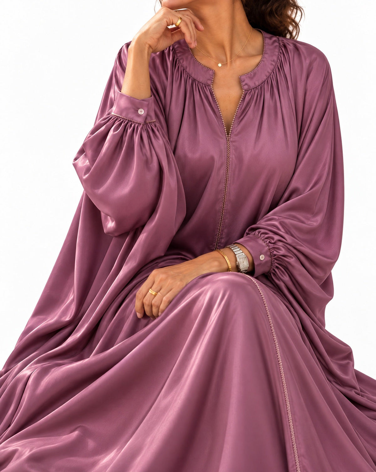 Nawal Purple Satin Dress - MAISON MAJ - MIRA Y MANO