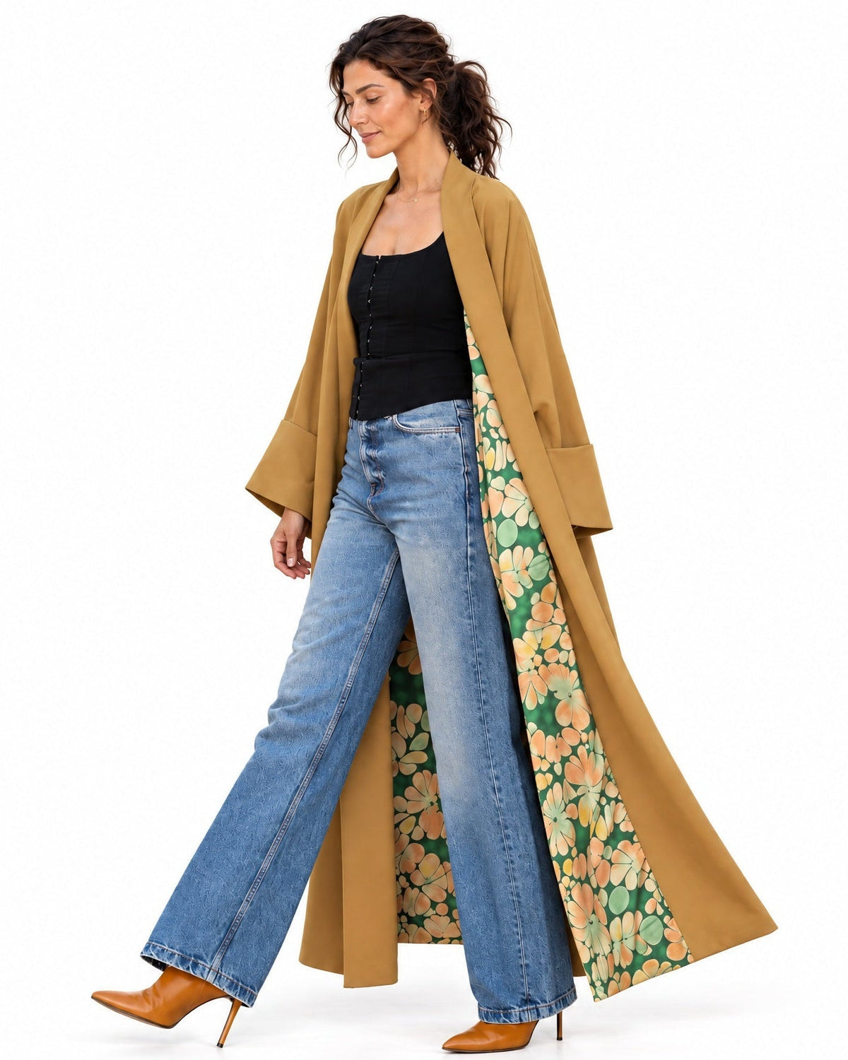 Tan Linen Abaya Coat - MAISON MAJ - MIRA Y MANO