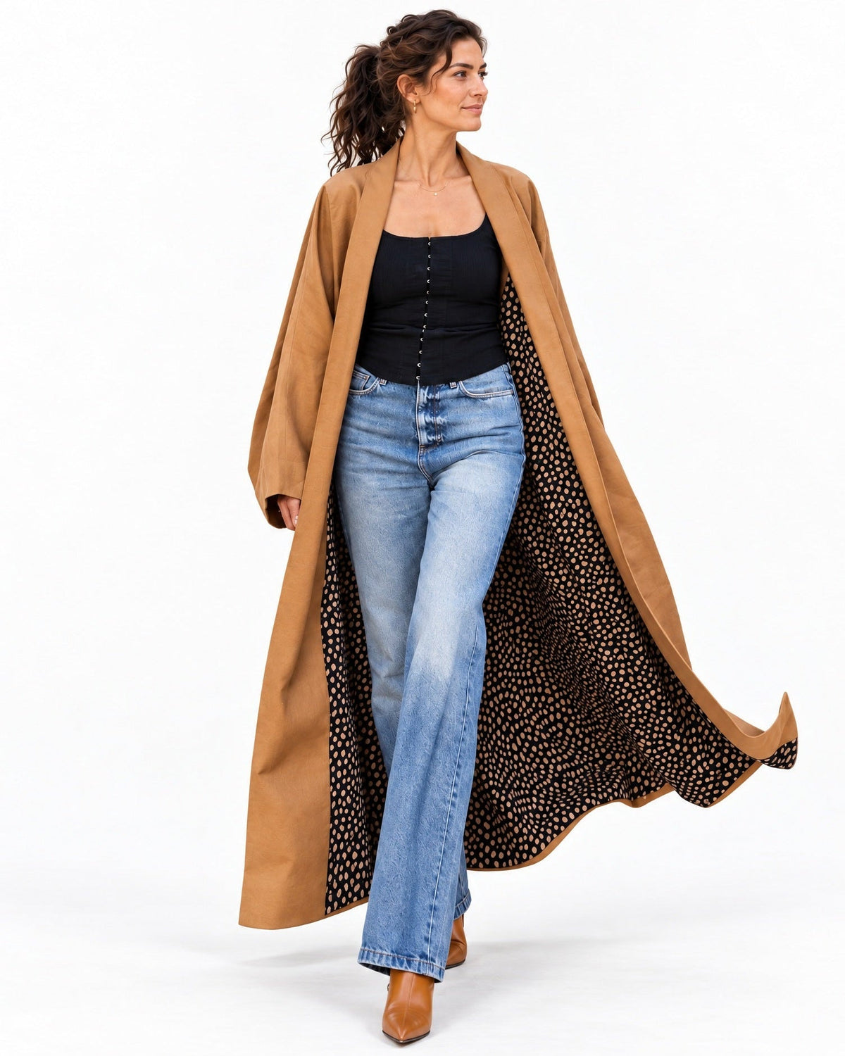 Tan Linen Abaya Coat - MAISON MAJ - MIRA Y MANO