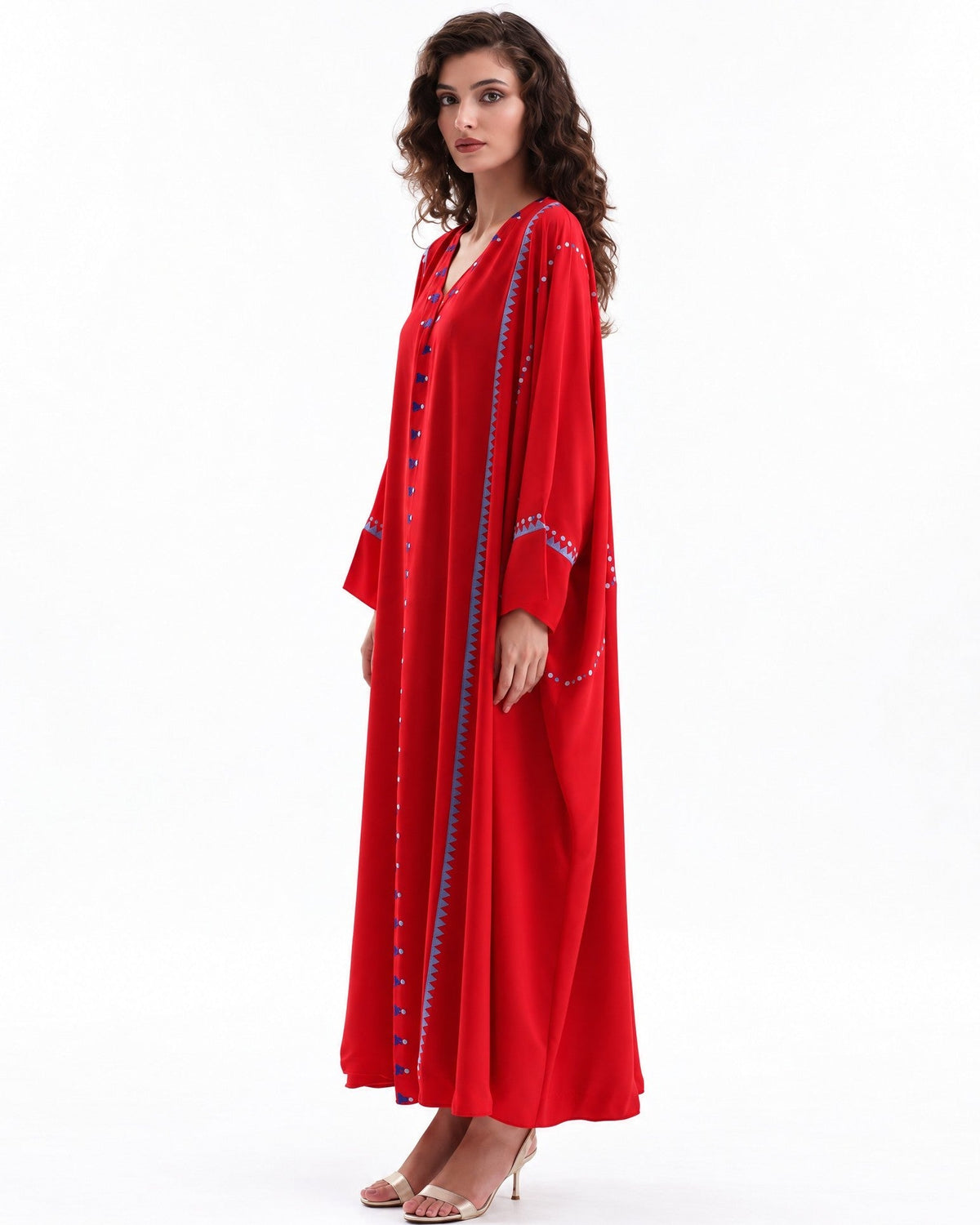 F26 A EC21 - Orange Red Georgette Abaya Set - MAISOON - MIRA Y MANO