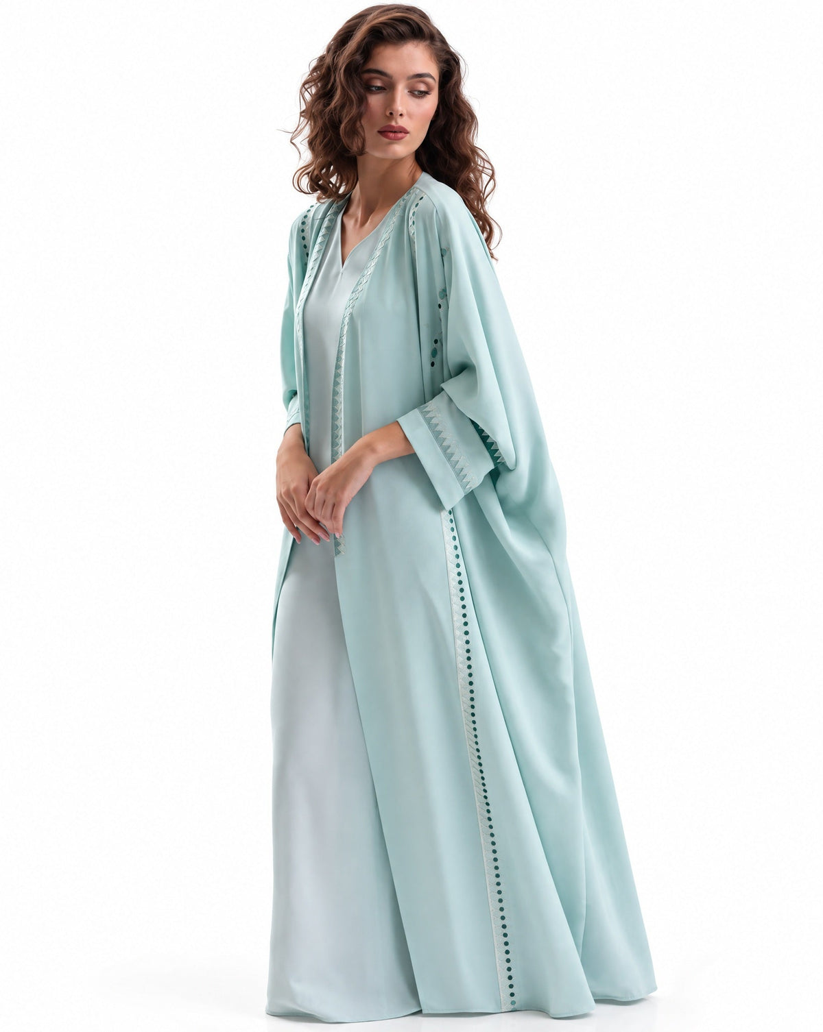 F26 A EC37 - Pale Turquoise Georgette Abaya Set - MAISOON - MIRA Y MANO