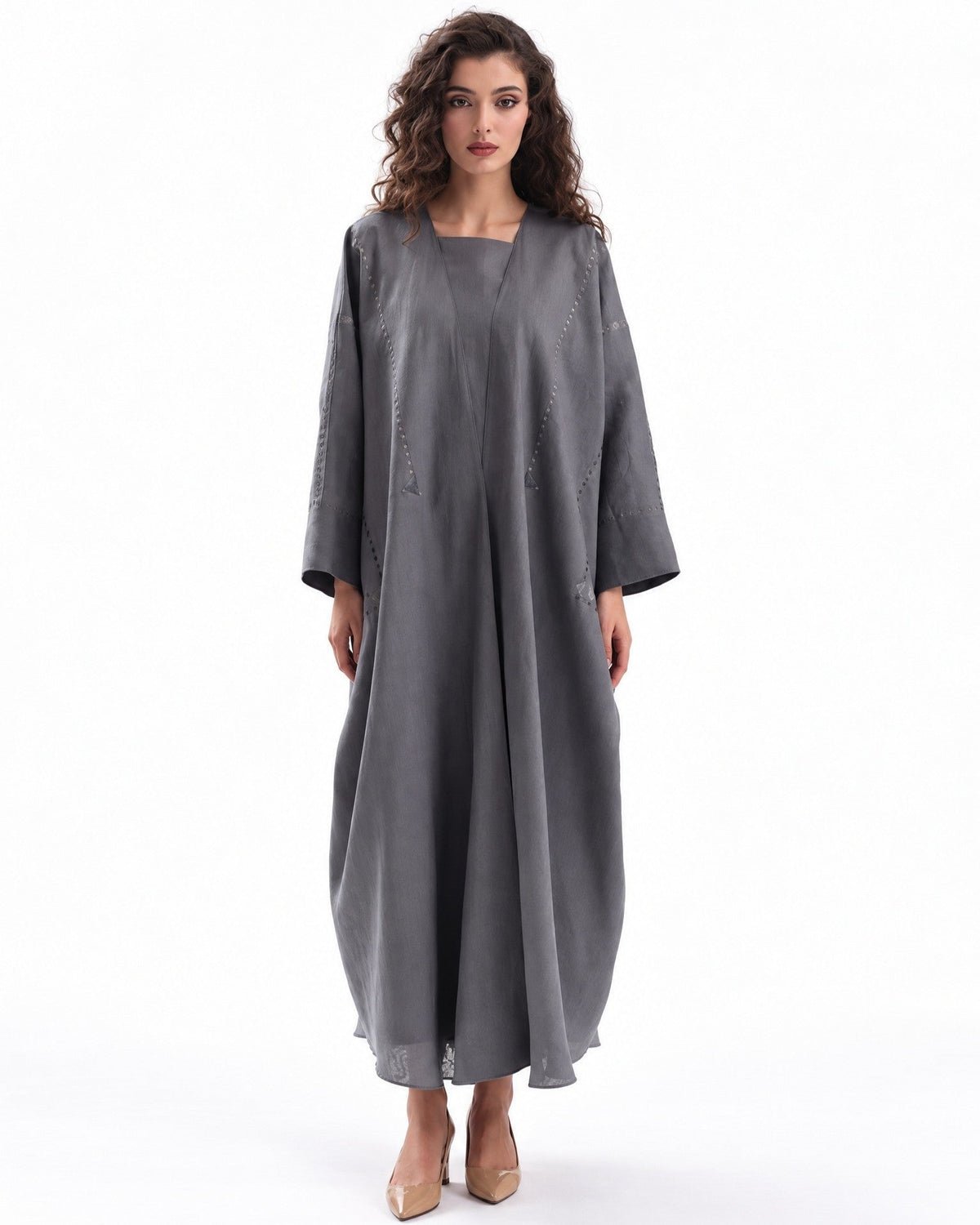 F26 TK14 - Gray Cotton Mix Abaya Set - MAISOON - MIRA Y MANO