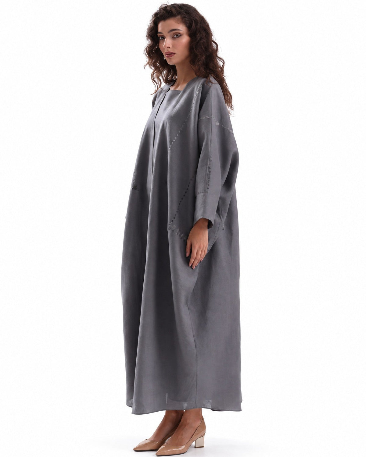 F26 TK14 - Gray Cotton Mix Abaya Set - MAISOON - MIRA Y MANO