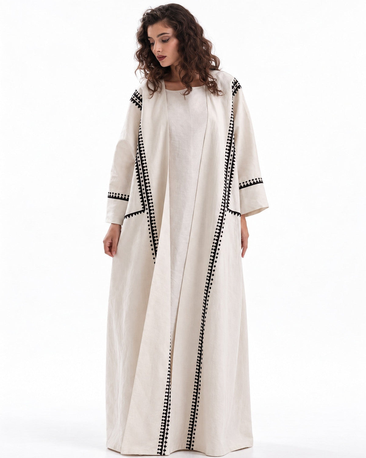 F26 TK3 - Beige Cotton Mix Abaya Set - MAISOON - MIRA Y MANO