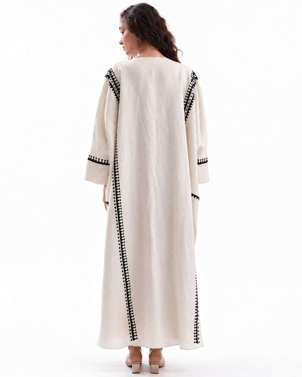 F26 TK3 - Beige Cotton Mix Abaya Set - MAISOON - MIRA Y MANO